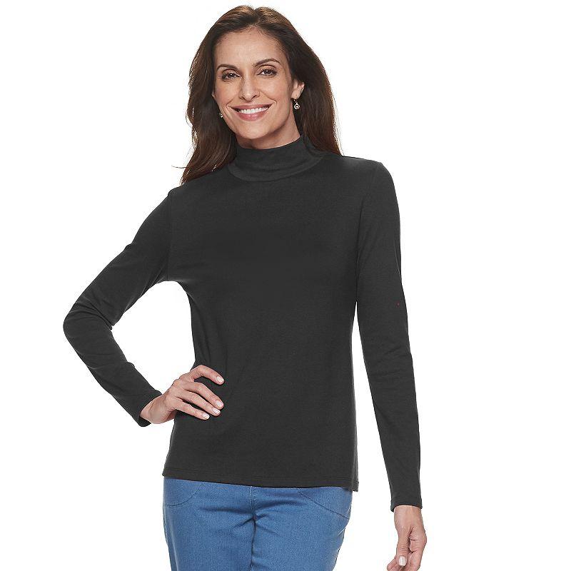 Women's Croft & Barrow® Essential Long-Sleeve Mockneck Top, Size: XS, Black Product Image
