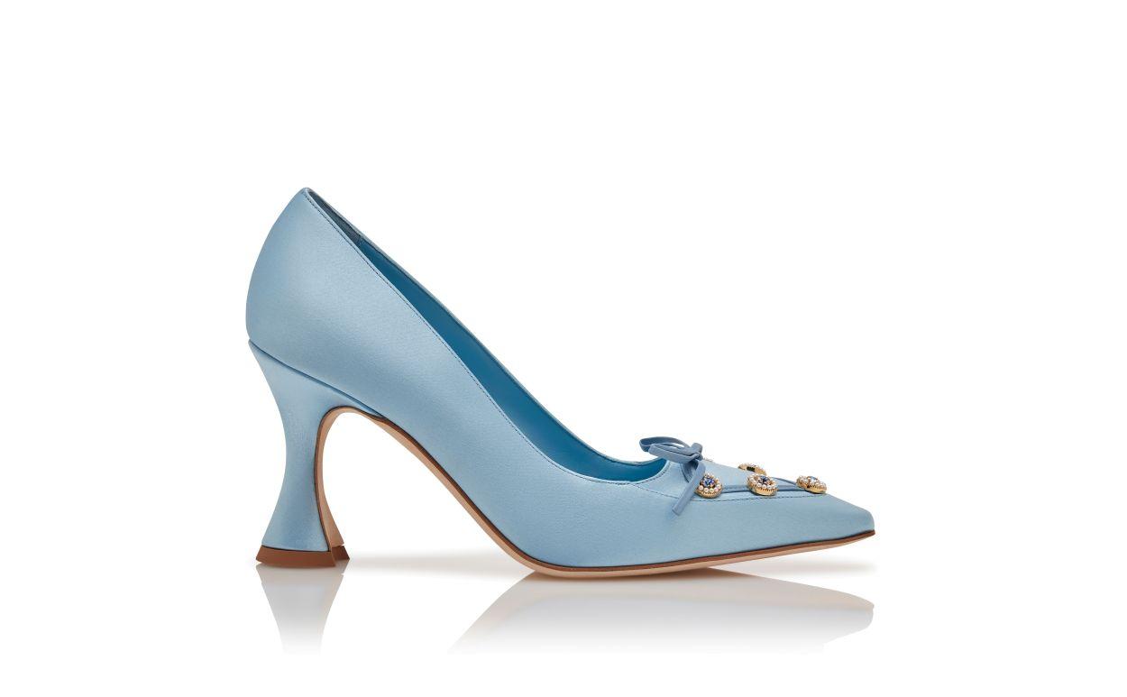 POLYPEMAHI Light Blue Satin Embellished Pumps Product Image
