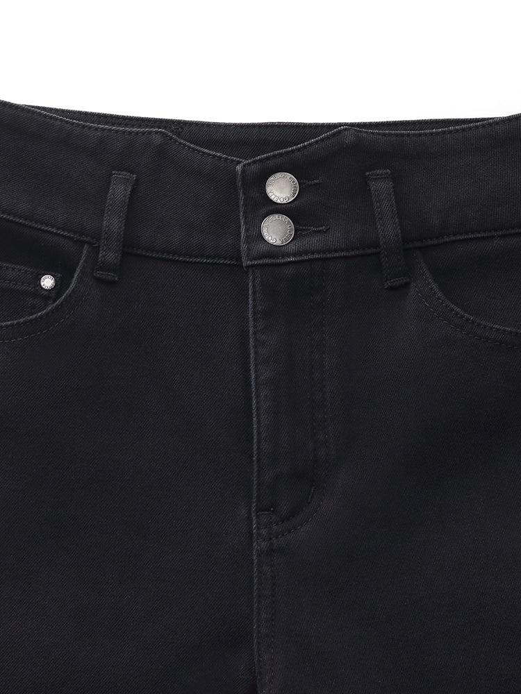 Denim High Waisted Fleece Lined Women Wide Leg Jeans Product Image