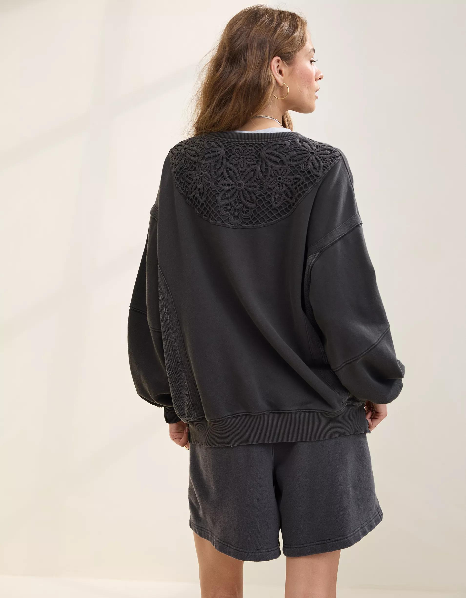 Aerie Keep It Light Crochet Crew Sweatshirt Product Image