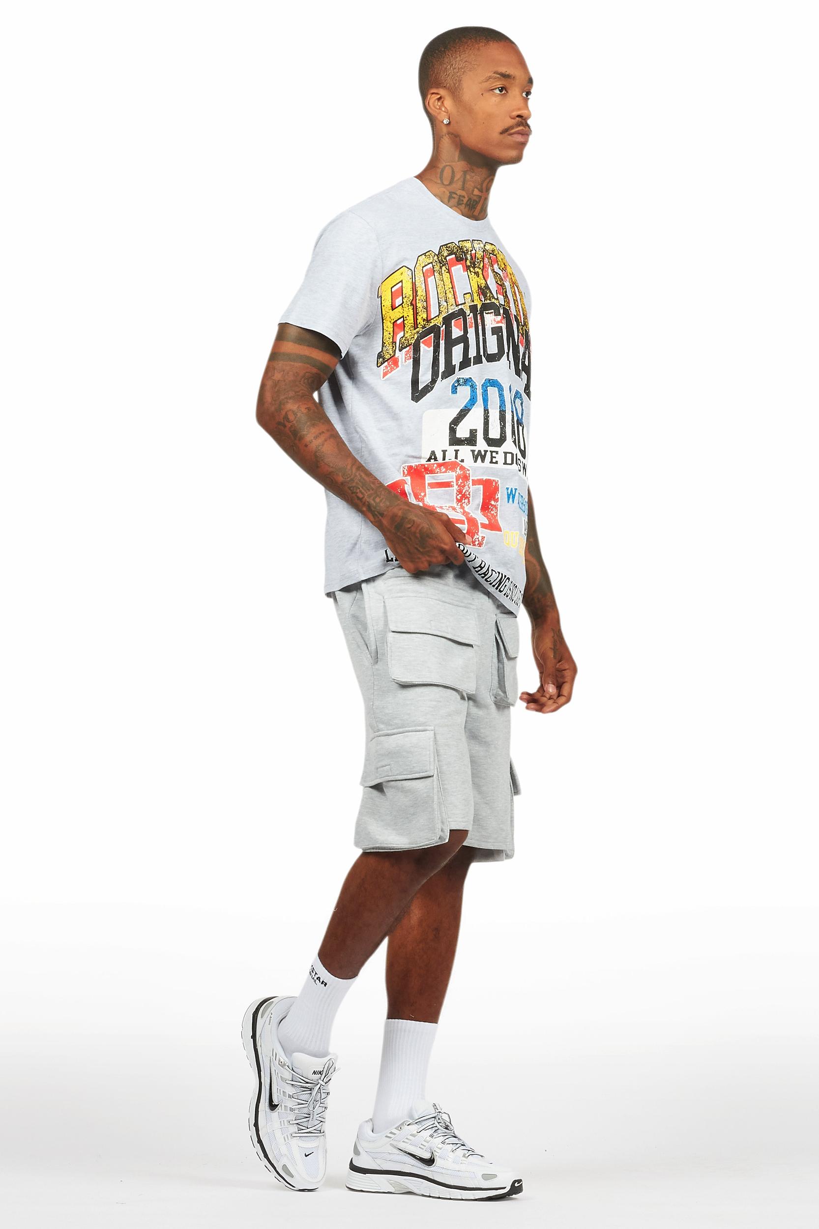 Colorful Race Heather Grey/Black T-Shirt Cargo Shorts Set Male Product Image