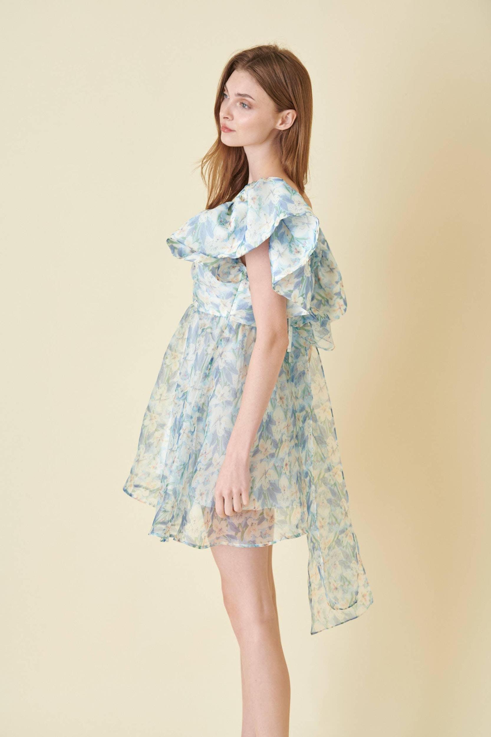 Watercolor Organza Bow Tie Mini Dress Product Image