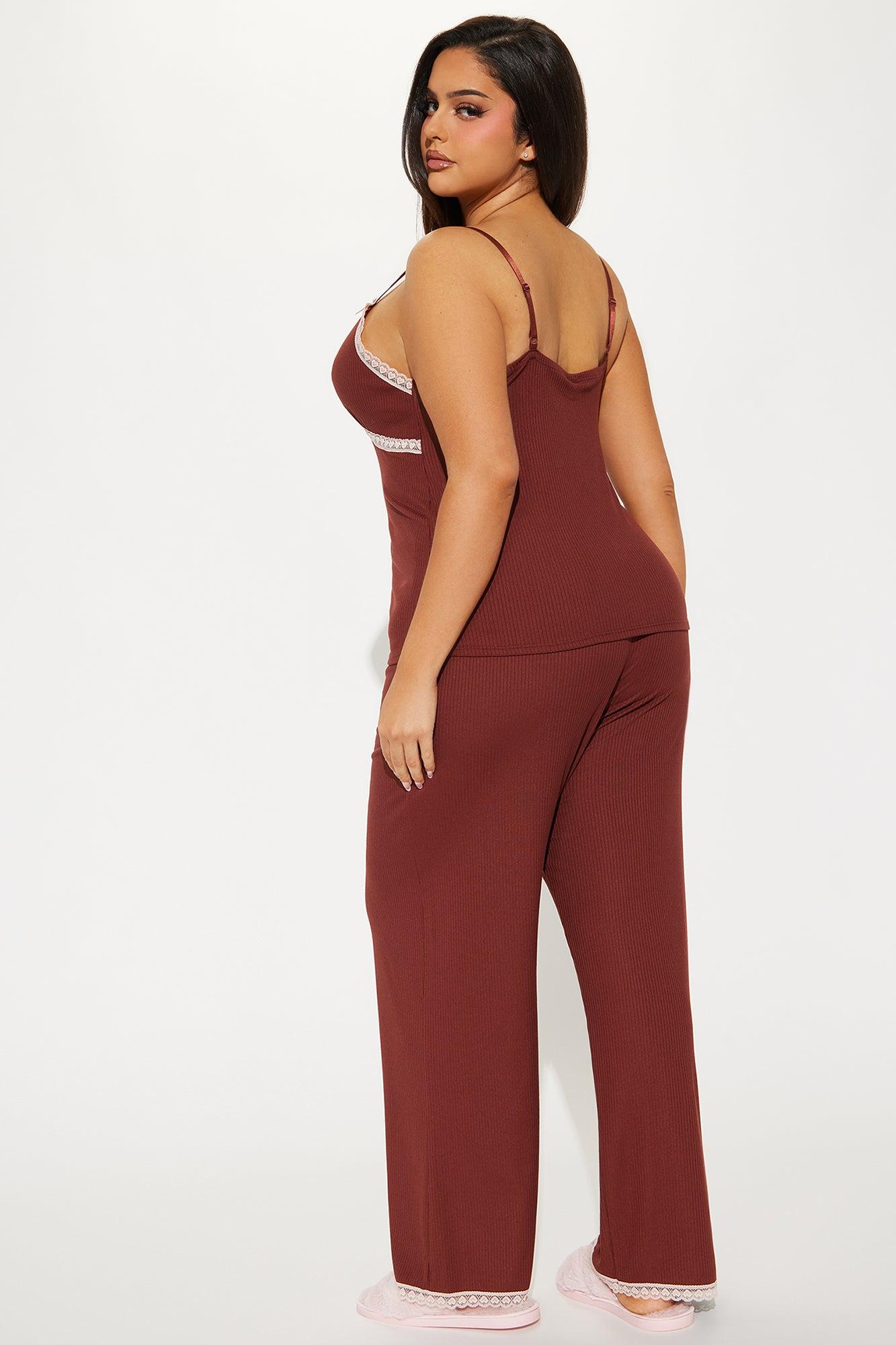 In Your Dreams Ribbed PJ Pant Set - Chocolate Product Image