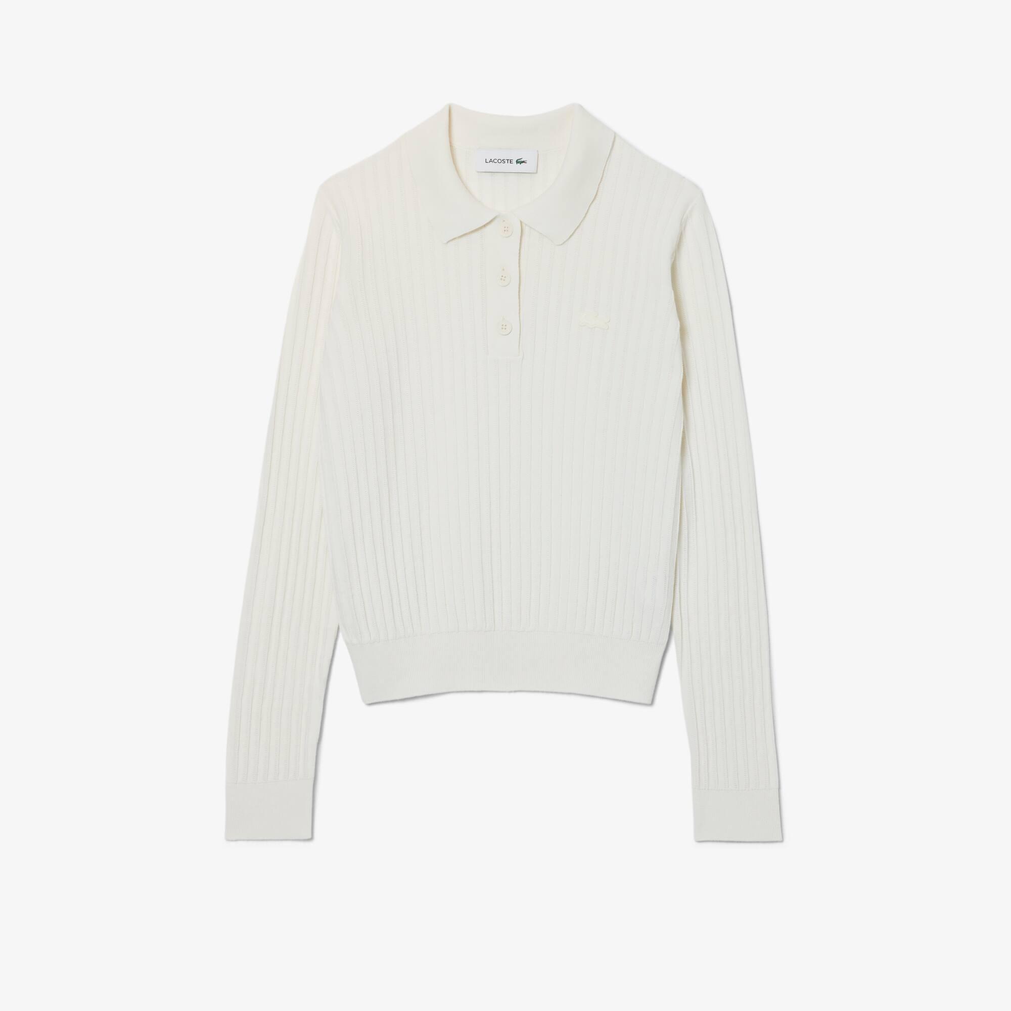 Regular Fit Ribbed Knit Polo Shirt Product Image