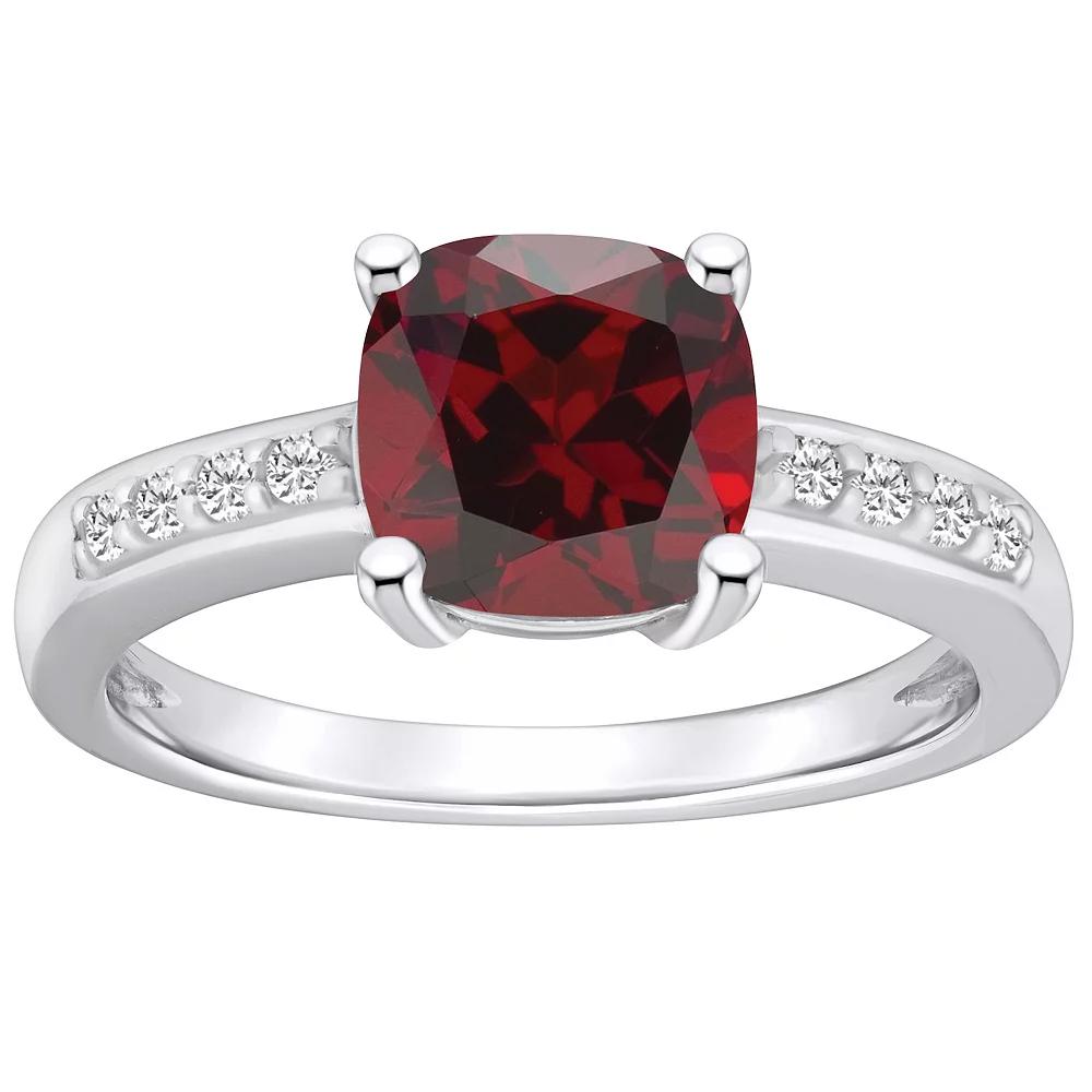 Alyson Layne 14k White Gold Cushion Garnet & 1/8 Carat T.W. Diamond Ring, Women's, Size: 7 Product Image