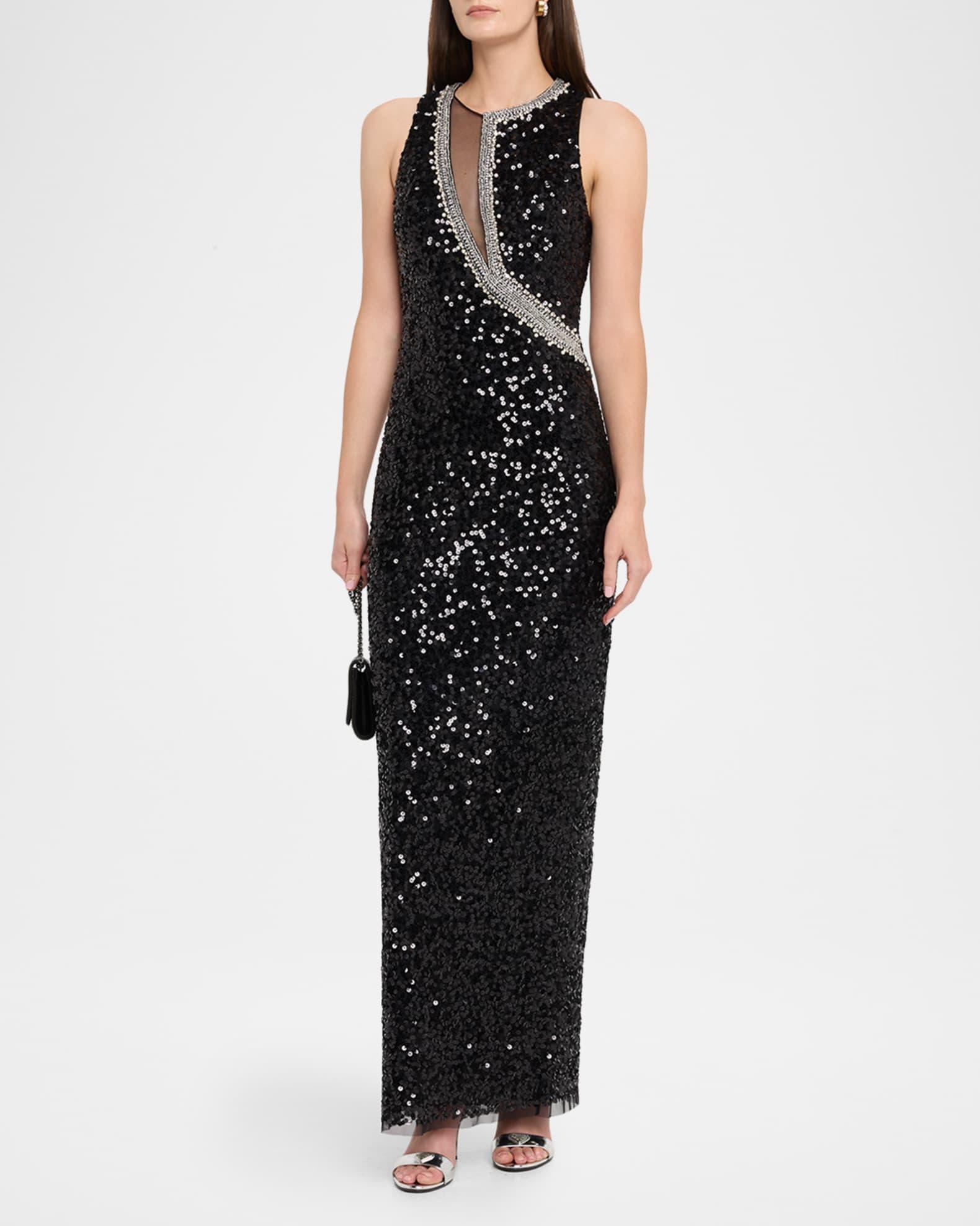Bead-Trim Sequin Column Gown Product Image