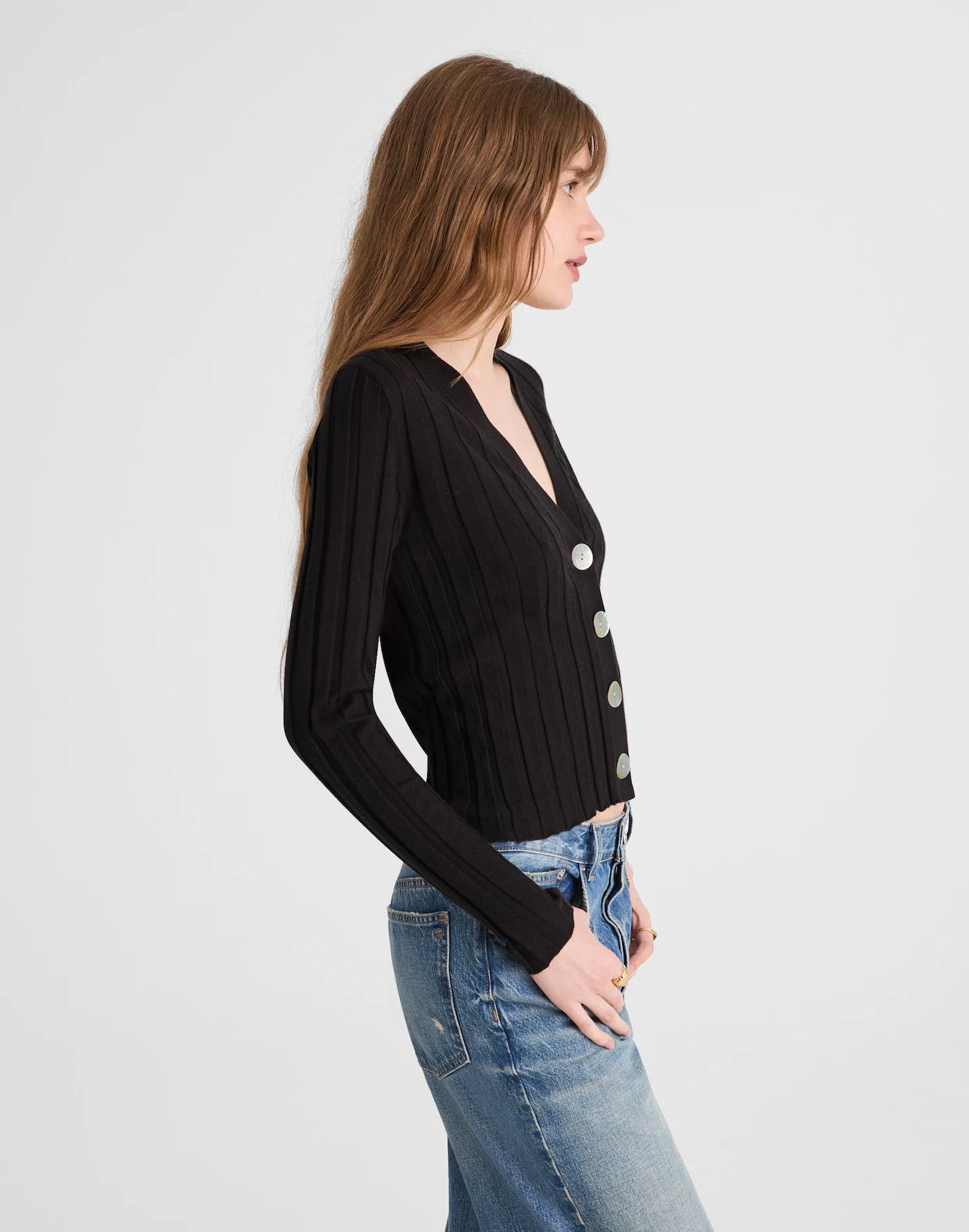 Ribbed V-Neck Cardigan Product Image
