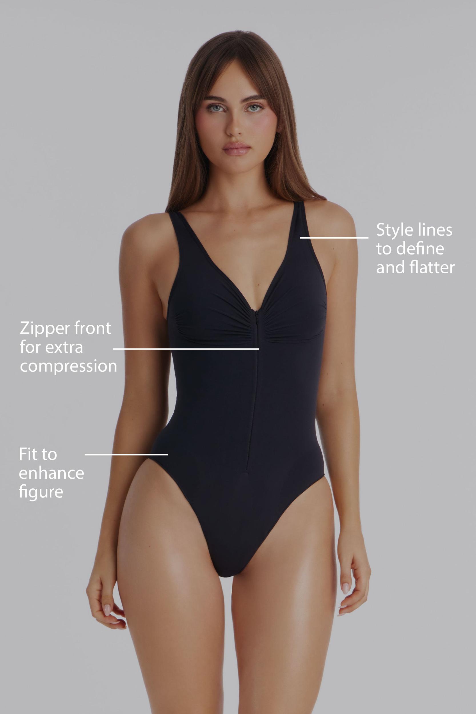 Nova Sculpt Seamless Strong Compression Zip Front Brief Bodysuit - Black Female Product Image