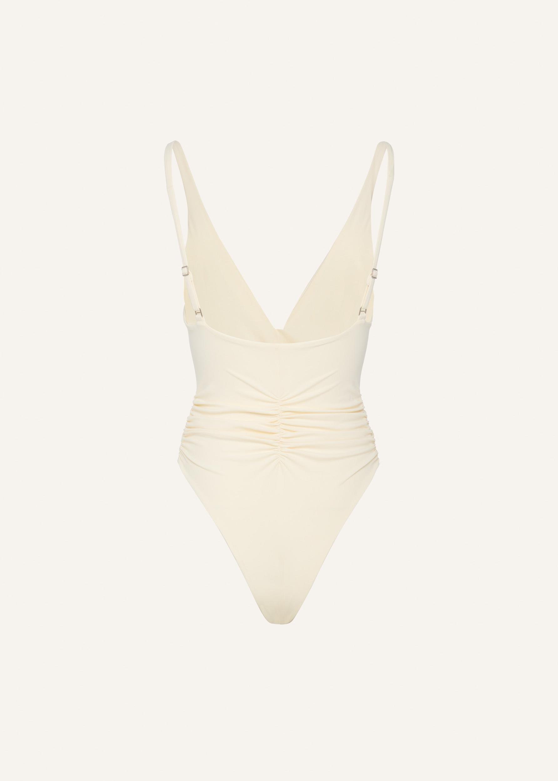 Ruched flower swimsuit in cream Product Image