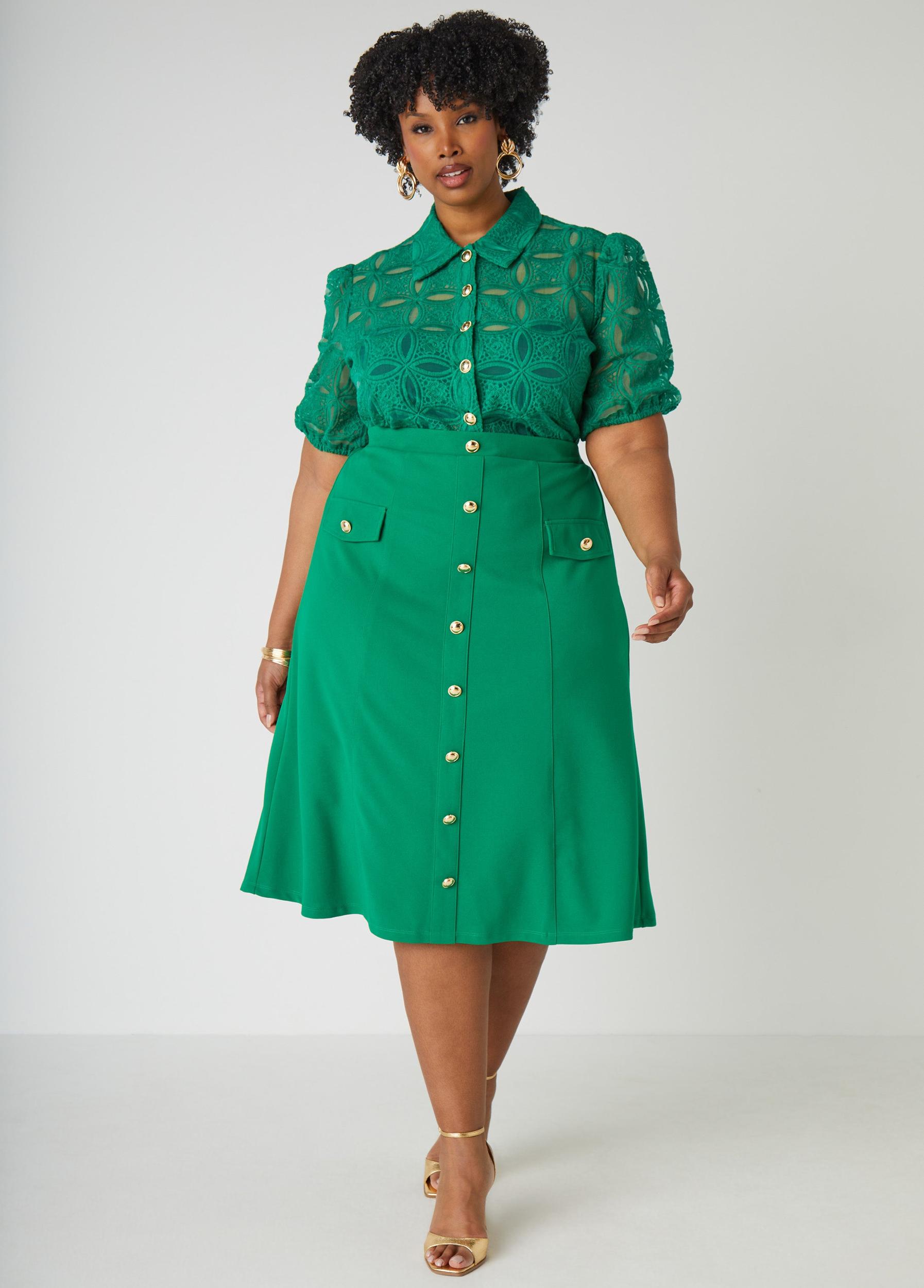 Button Embellished Midi Skirt Product Image