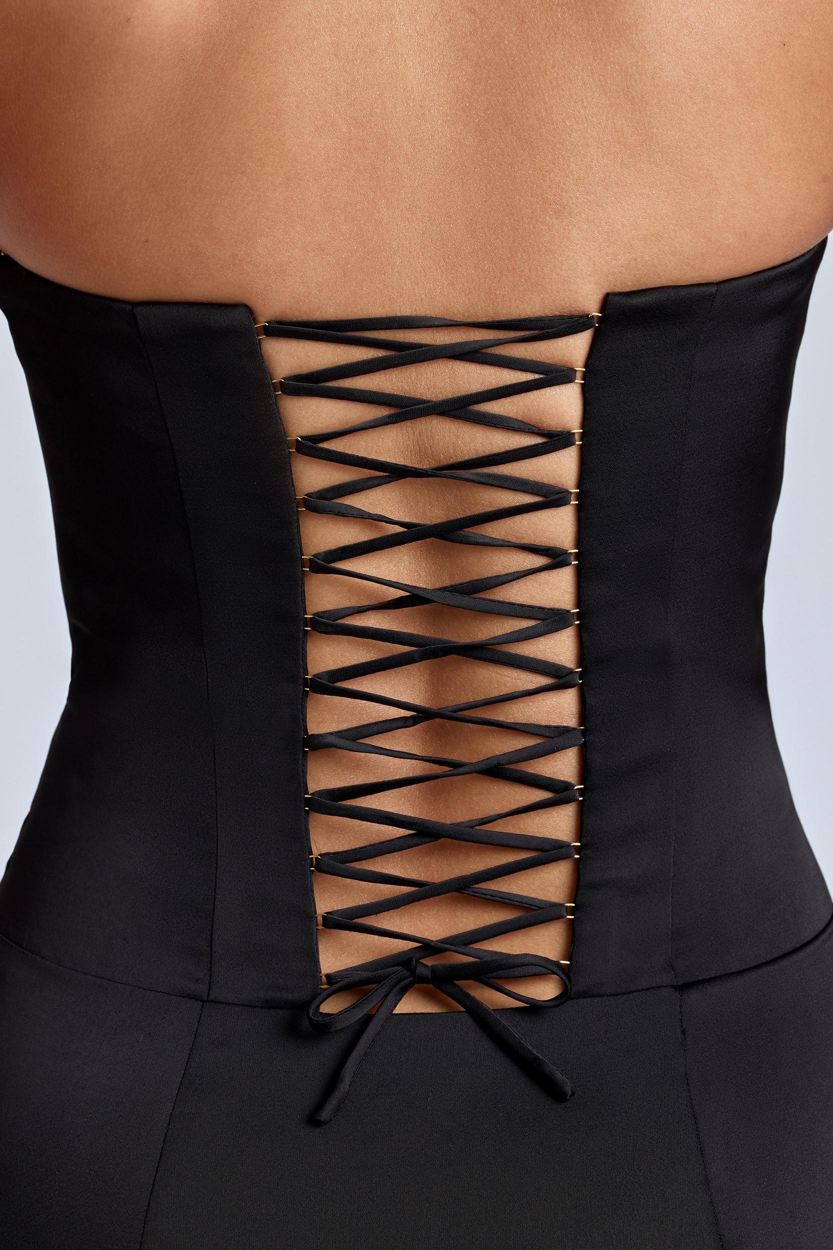 Lace-Up Corset Mini Dress in Black Product Image