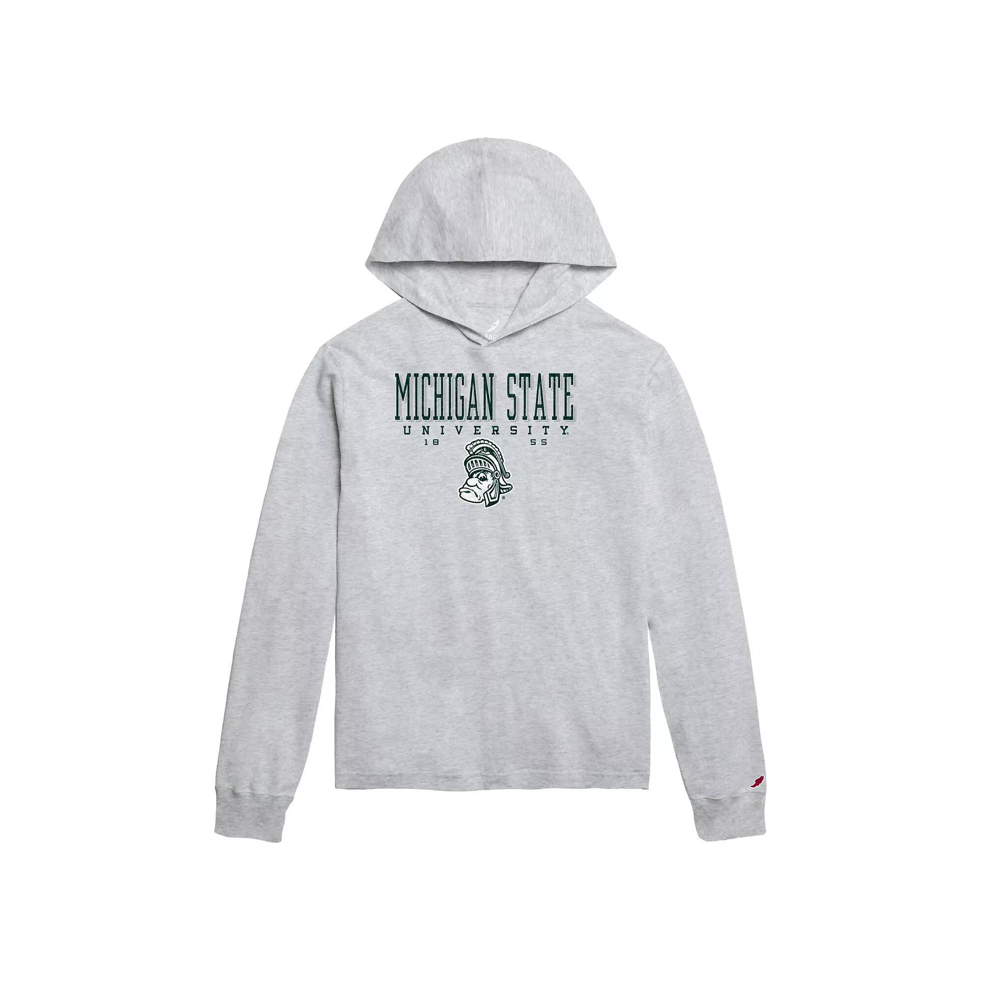Men's League Collegiate Wear Ash Michigan State Spartans Team Stack Tumble Long Sleeve Hooded T-Shirt,  Product Image