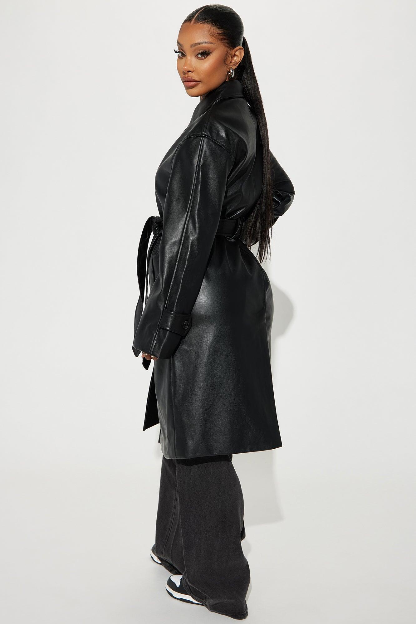 Bree Faux Leather Trench Coat - Black Product Image