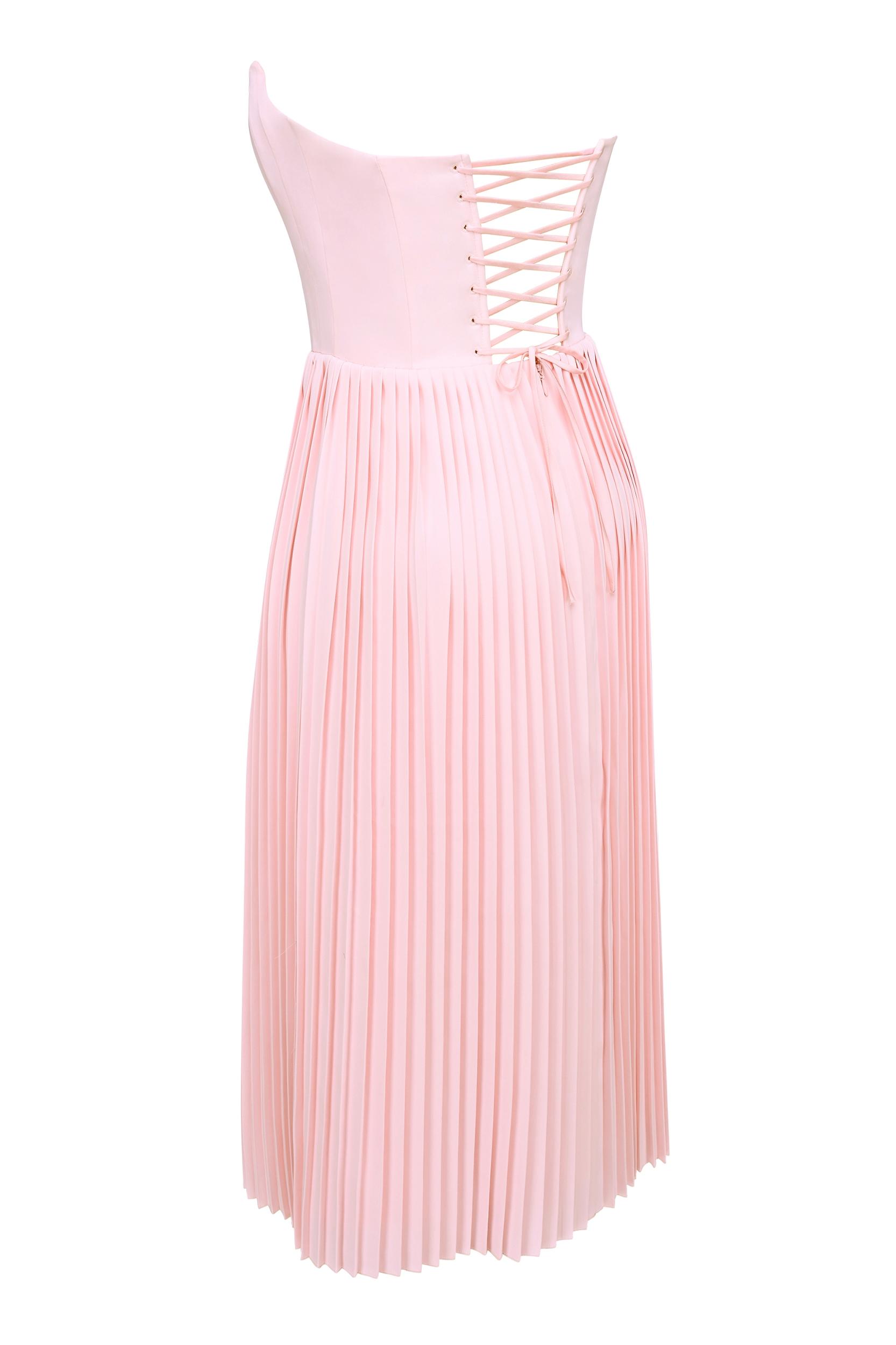 Marci  pink pleated midi corset dress Product Image