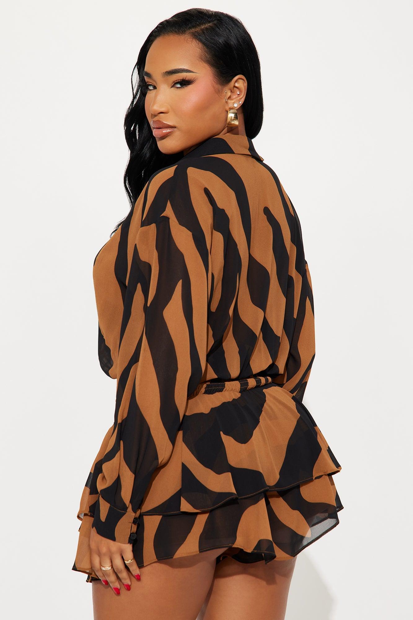 Zebra Zen Romper - Brown/combo Female Product Image