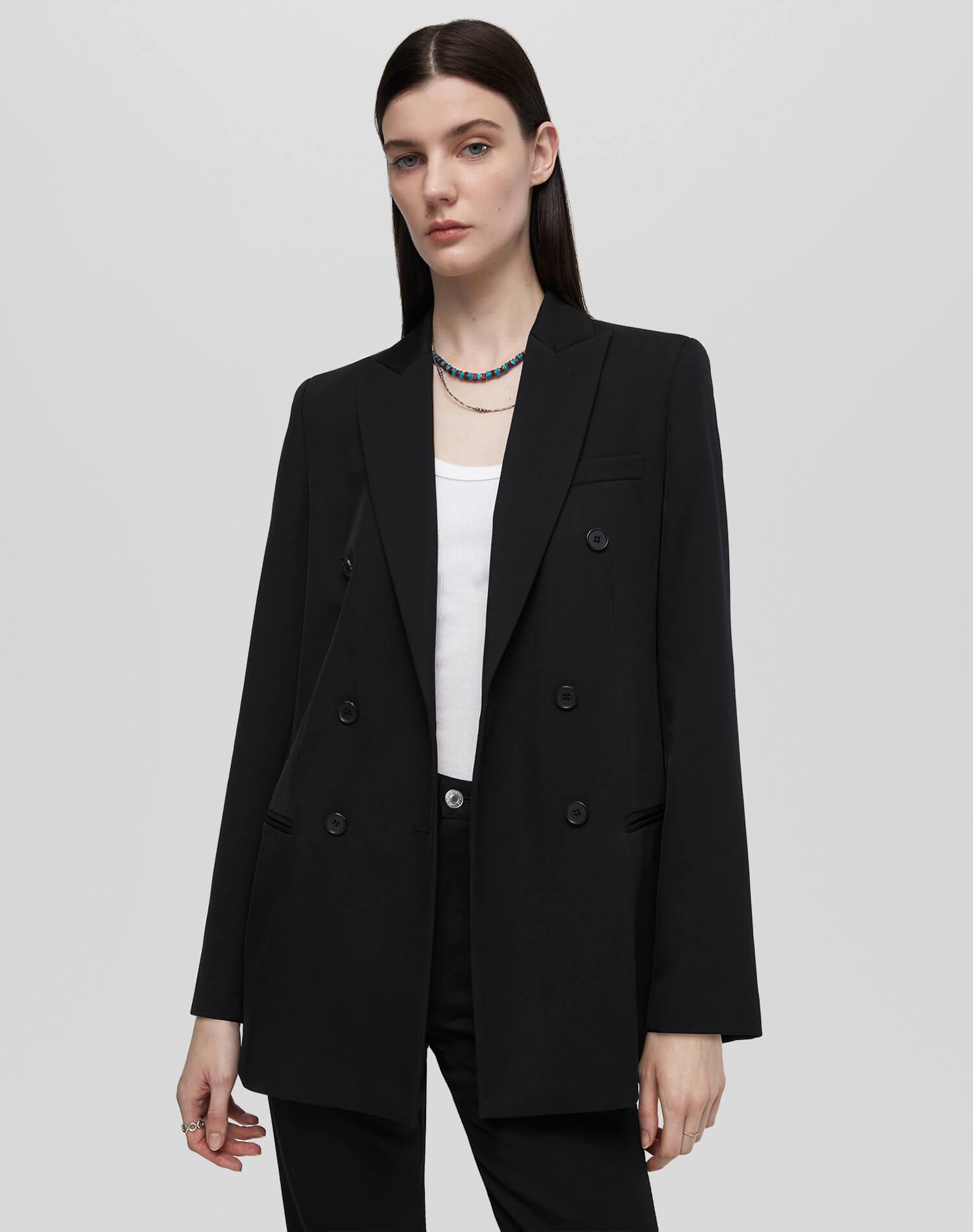 Double Breasted Long Blazer - Black Product Image