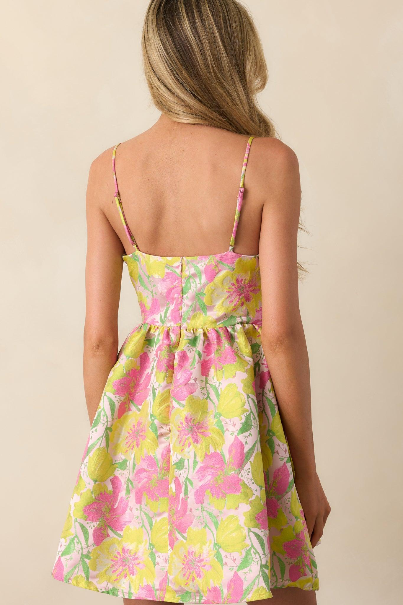 Simple Elegance Light Pink Floral Jacquard Mini Dress Product Image