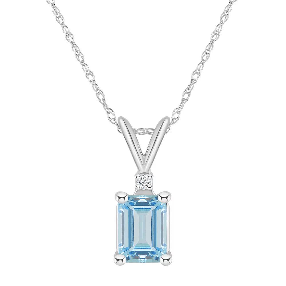 Celebration Gems 14k Gold Emerald Cut Aquamarine & Diamond Accent Pendant Necklace, Women's,  Product Image