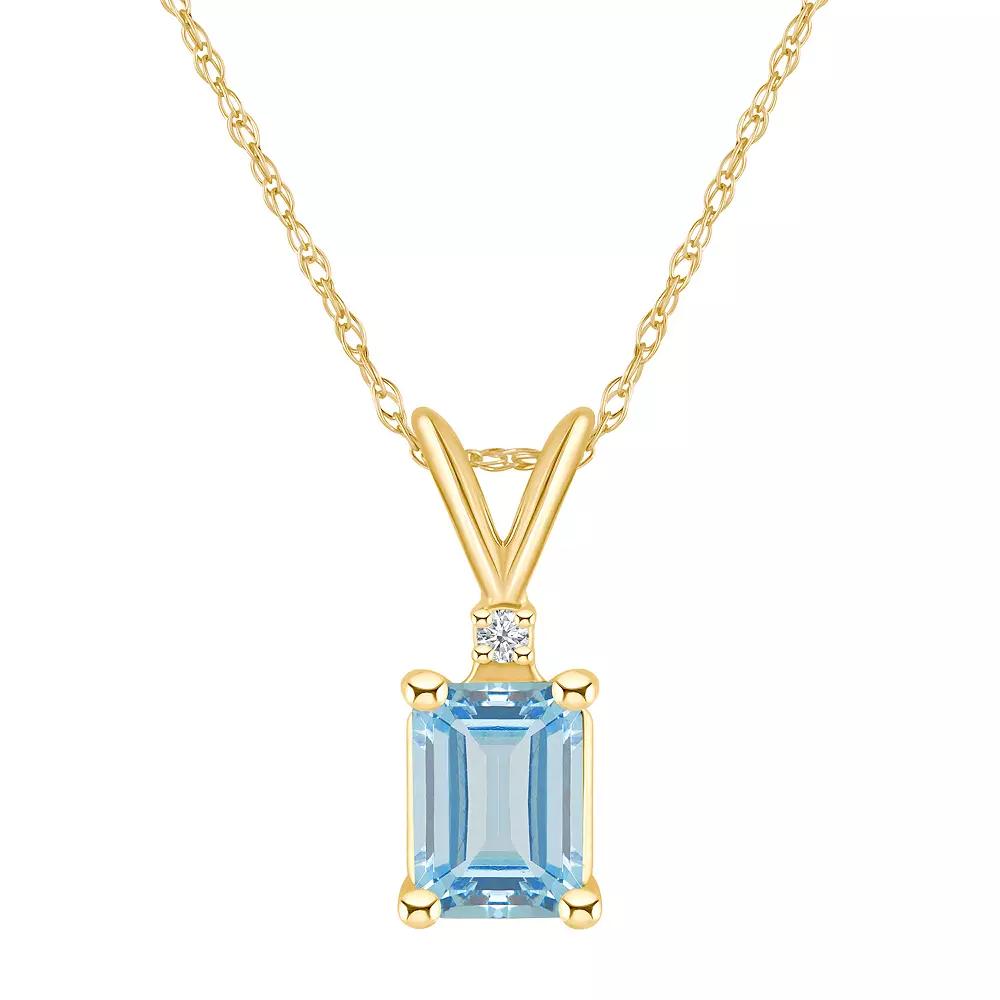 Celebration Gems 14k Gold Emerald Cut Aquamarine & Diamond Accent Pendant Necklace, Women's,  Product Image