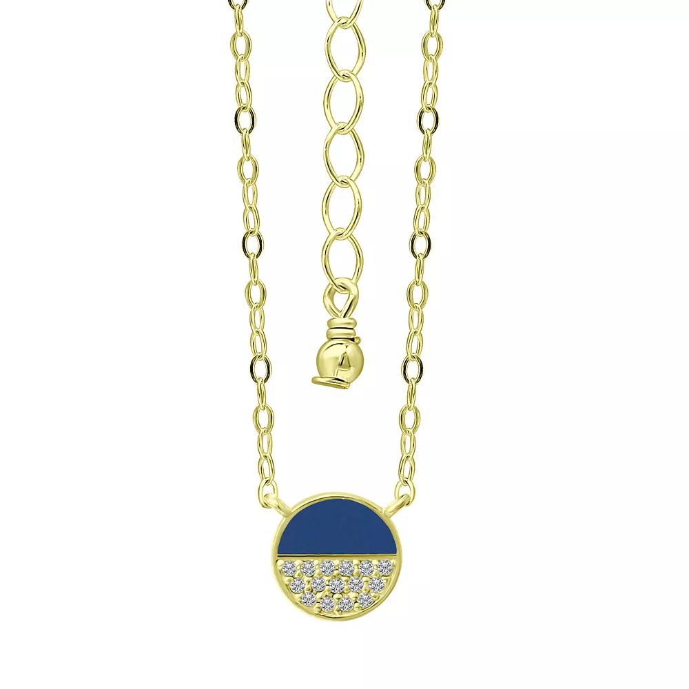 Aleure Precioso 18k Gold Over Sterling Silver Enamel & Cubic Zirconia Round Necklace, Women's, Size: 16", Green Product Image