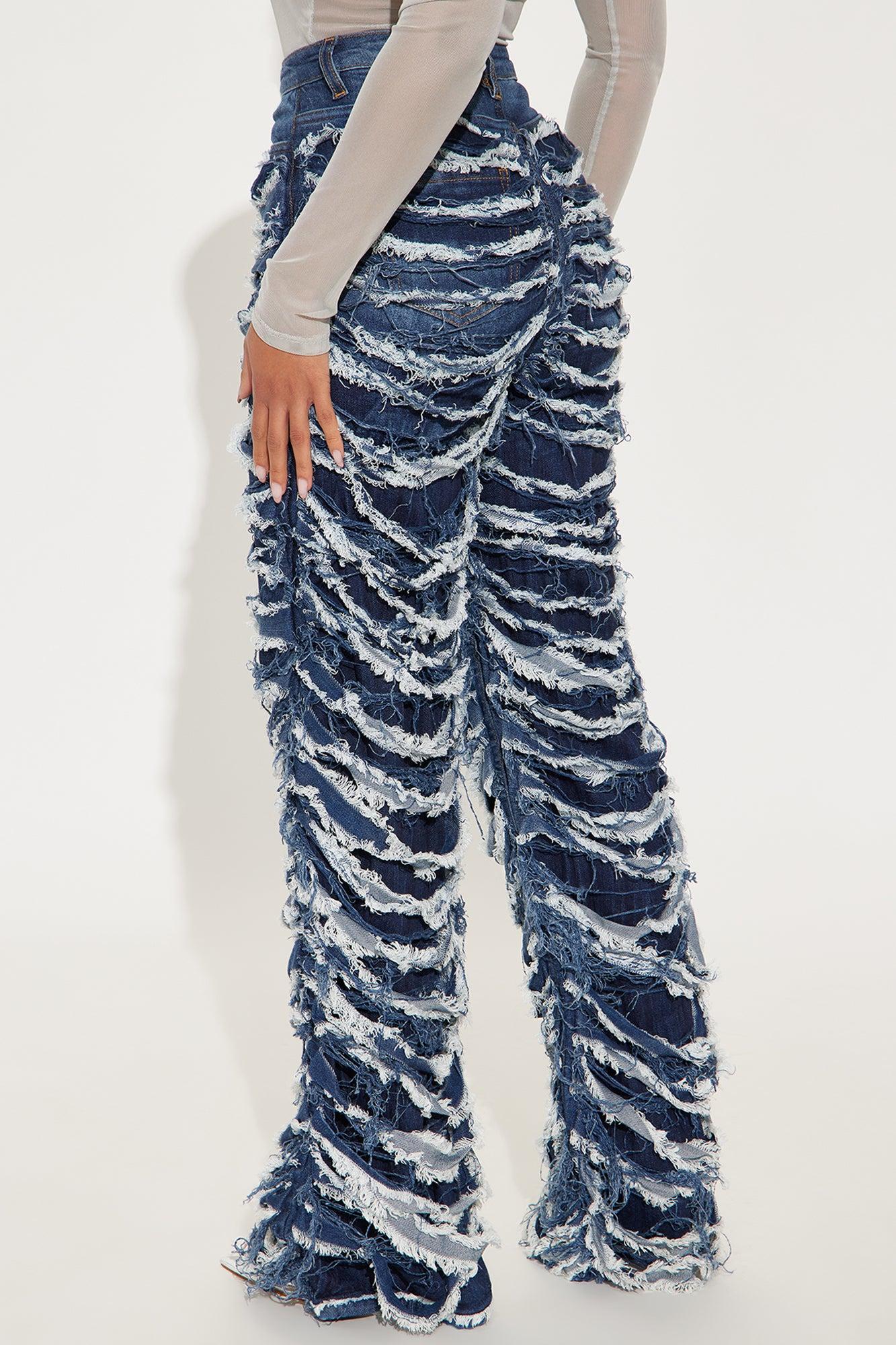 Hustler Stretch Shredded Straight Leg Jeans - Dark Wash Product Image