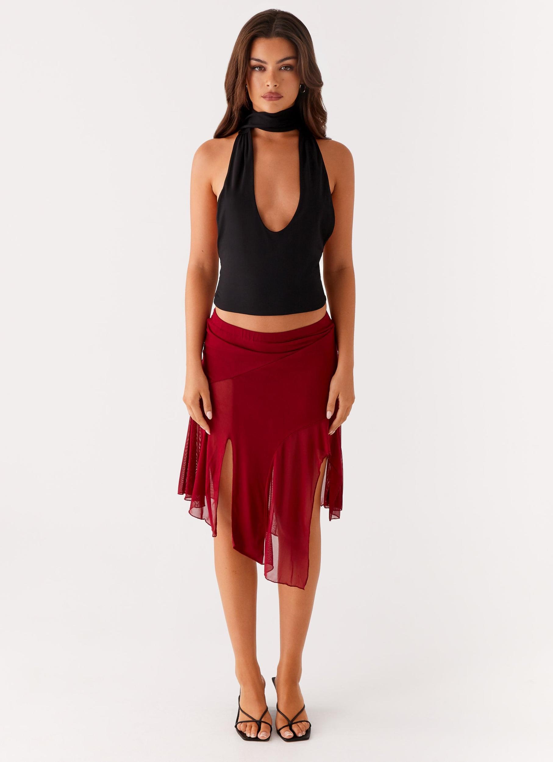 Anthea Mesh Midi Skirt - Red Product Image