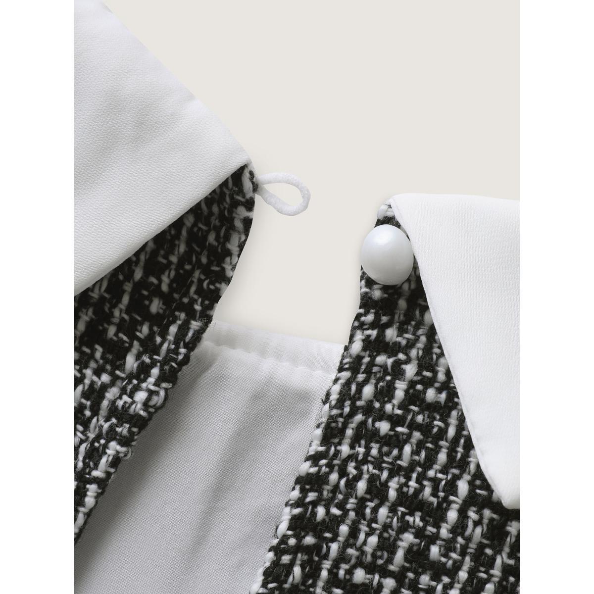 Plus Size Black Tweed Patchwork Lantern Sleeve Blouse Women Office Long Sleeve Shirt collar Office Blouses BloomChic 26/4X Product Image