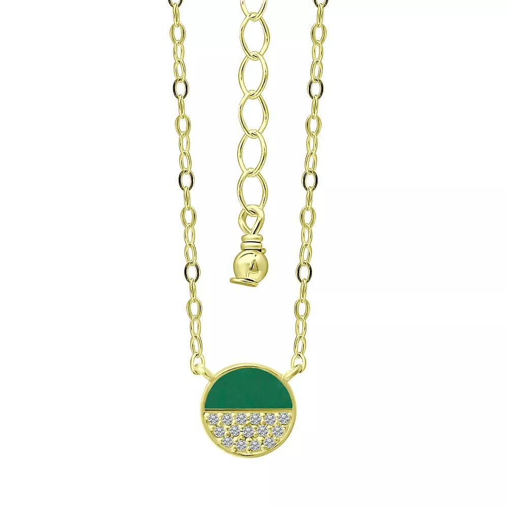 Aleure Precioso 18k Gold Over Sterling Silver Enamel & Cubic Zirconia Round Necklace, Women's, Size: 16", Green Product Image