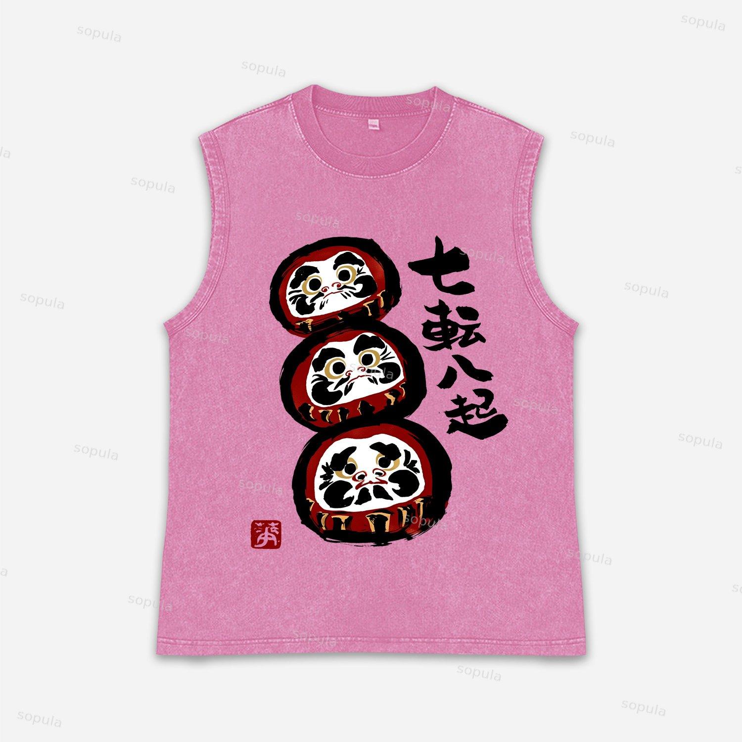 Funny Daruma Acid Washed Tank Top Product Image