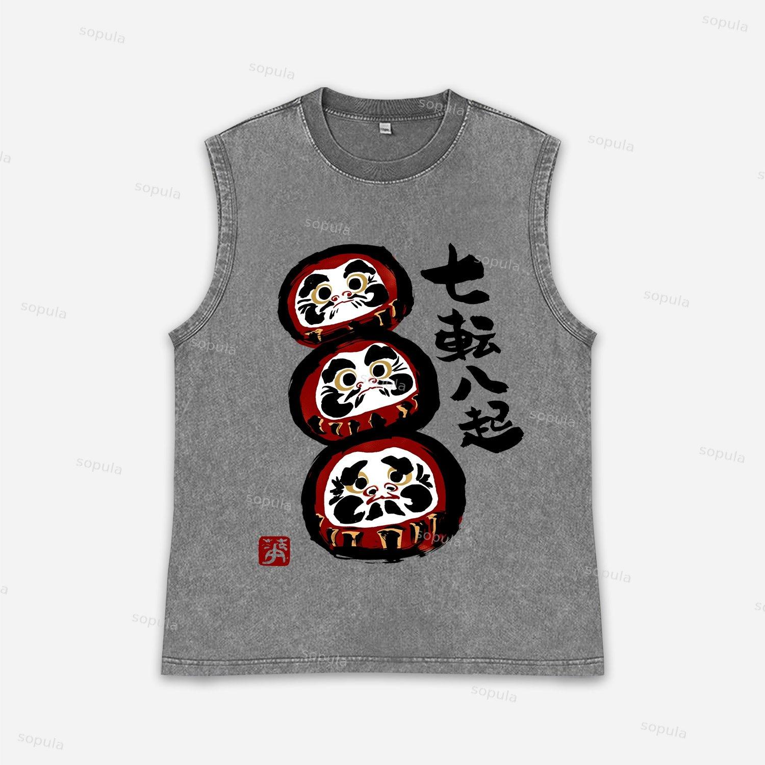 Funny Daruma Acid Washed Tank Top Product Image