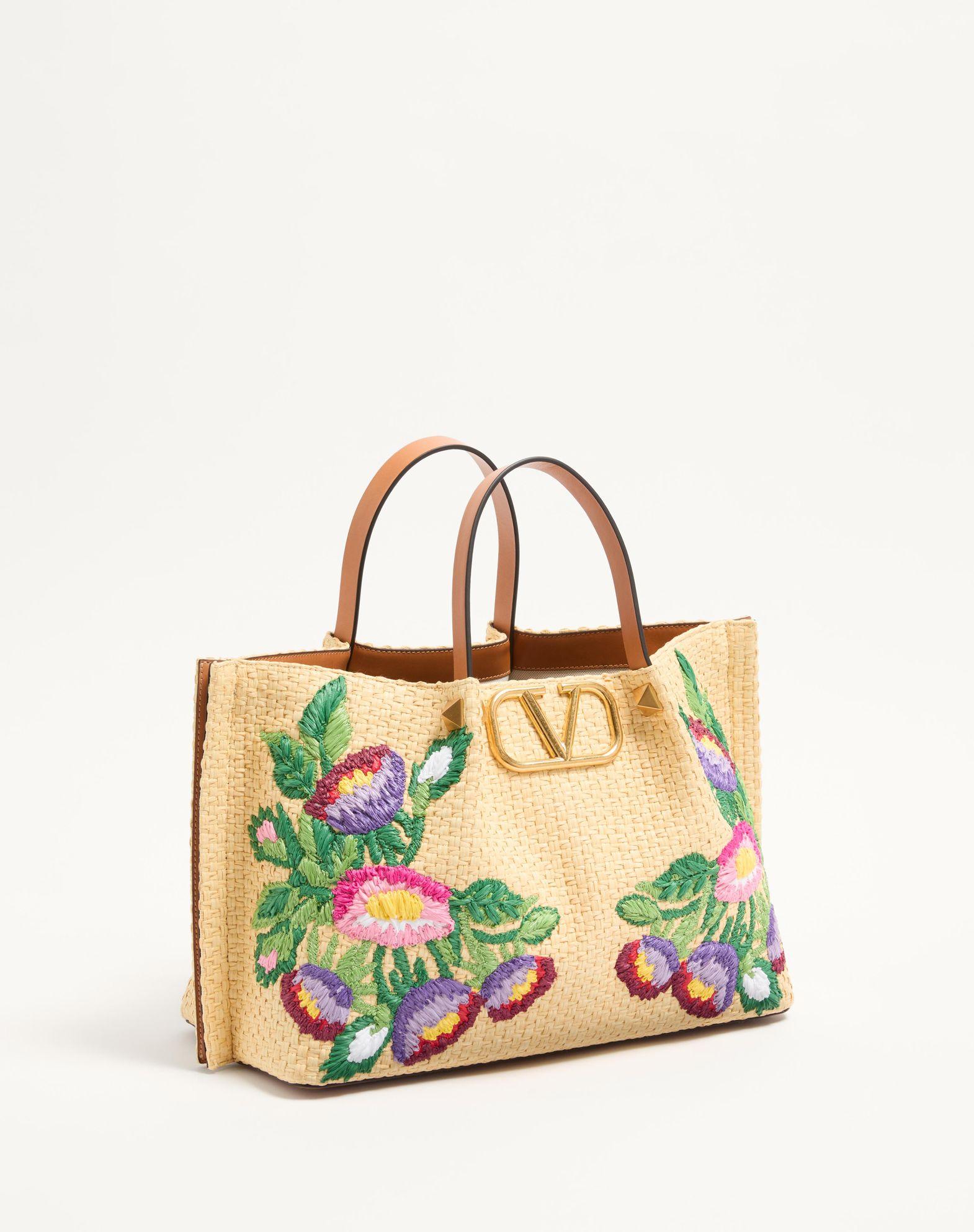 Medium Shopping Bag In Raffia With Floral Embroidery Product Image