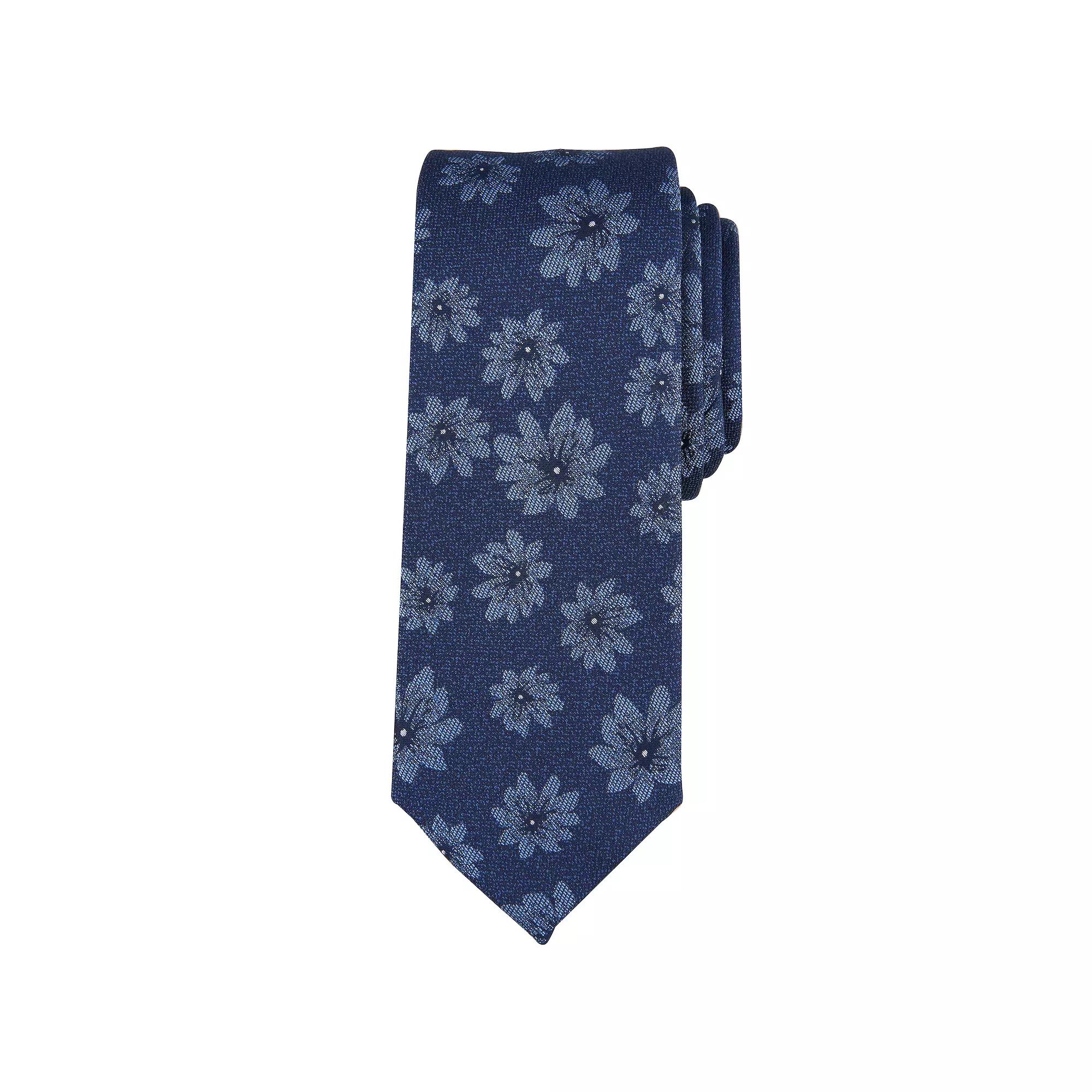 Men's Bespoke Floral Skinny Tie, Blue Hopkins Product Image