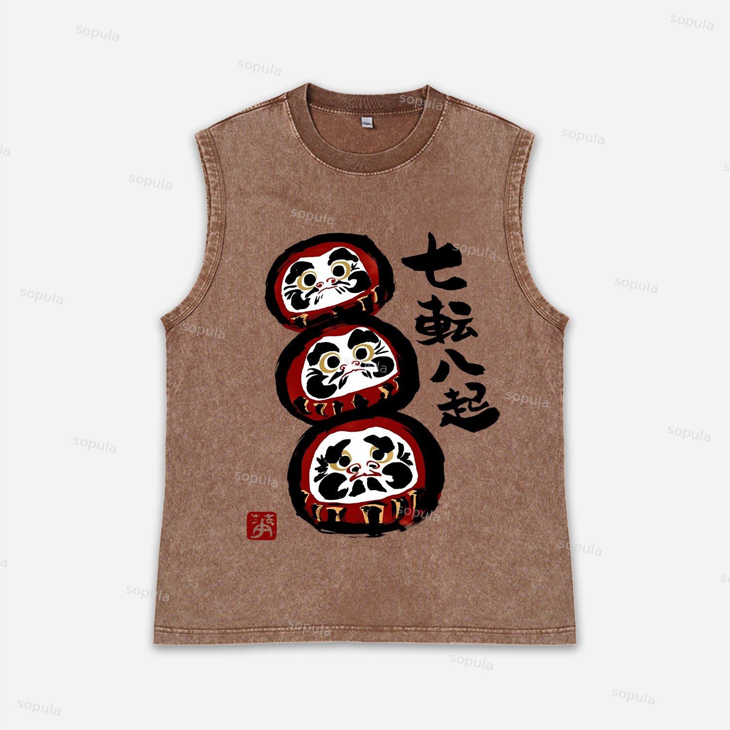 Funny Daruma Acid Washed Tank Top Product Image