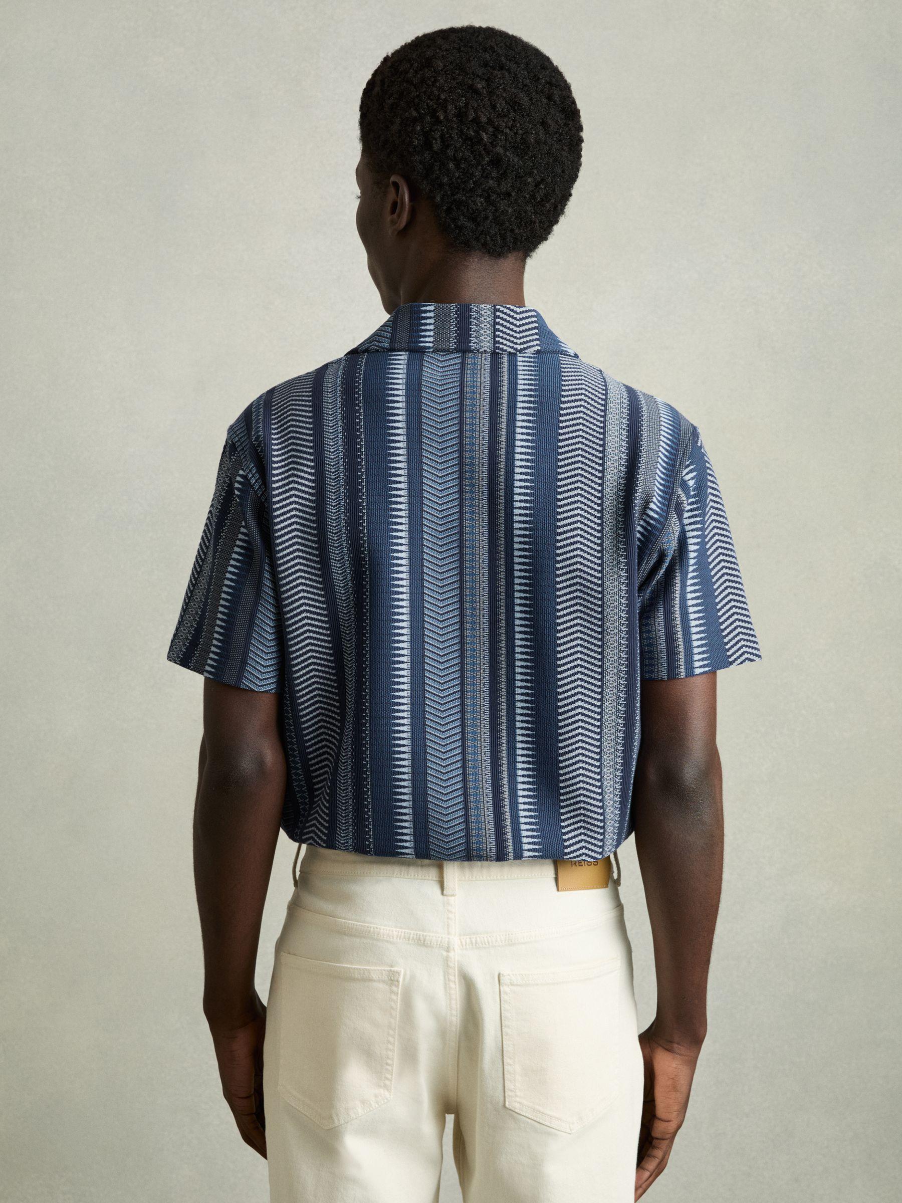Aztec-Stripe Cuban-Collar Shirt in Navy Product Image