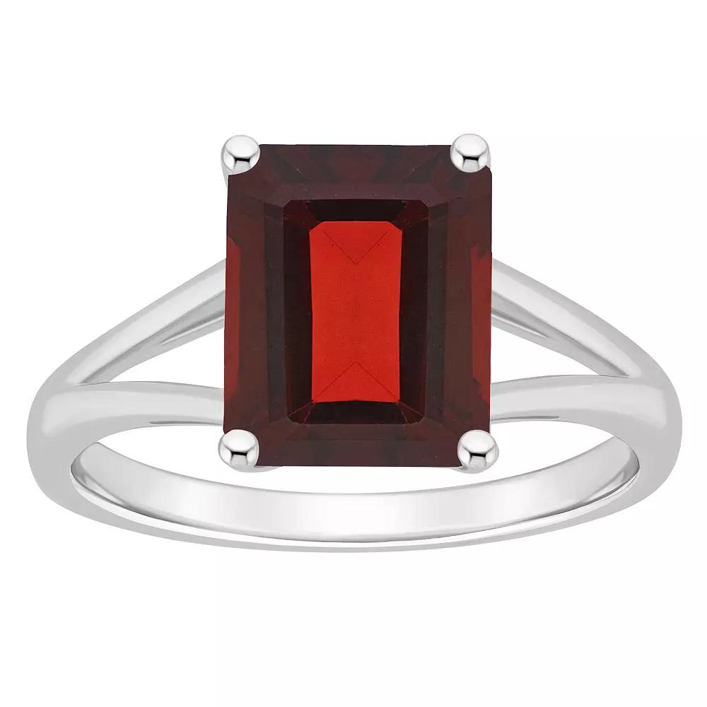 Alyson Layne Sterling Silver 10 mm x 8 mm Emerald Cut Gemstone Split Shank Solitaire Ring, Womens, Red Product Image