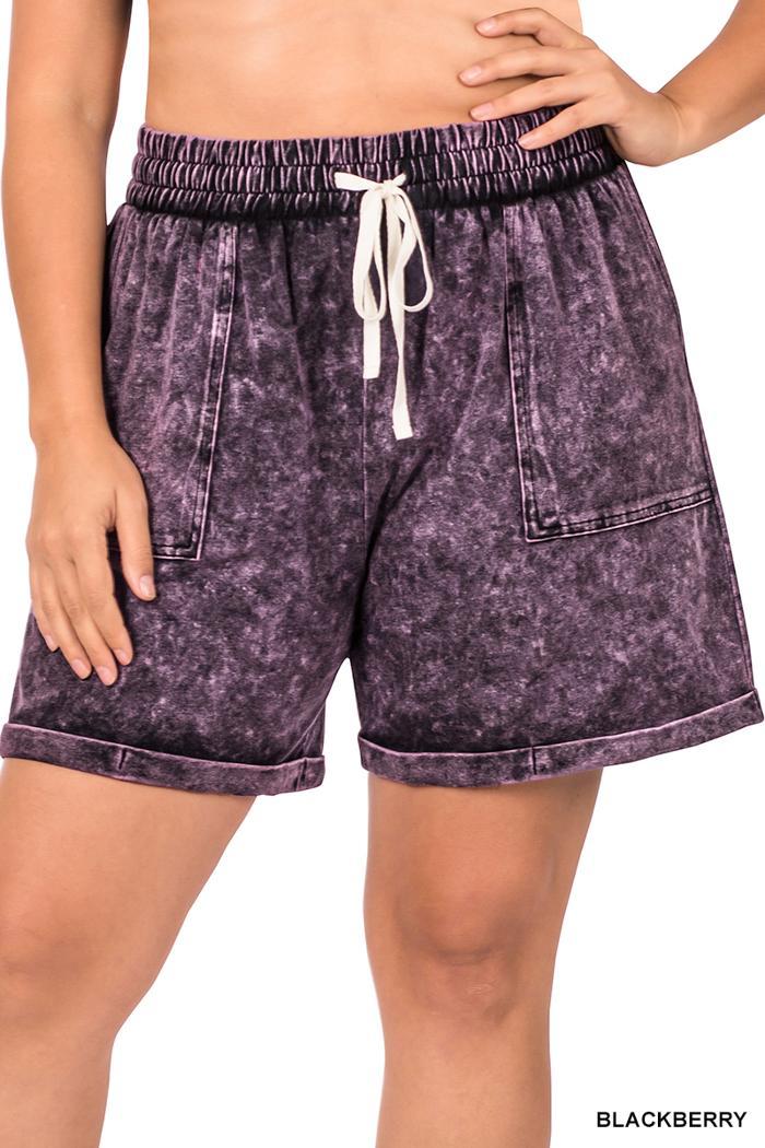 Plus Mineral Wash Drawstring Cuffed Shorts Product Image
