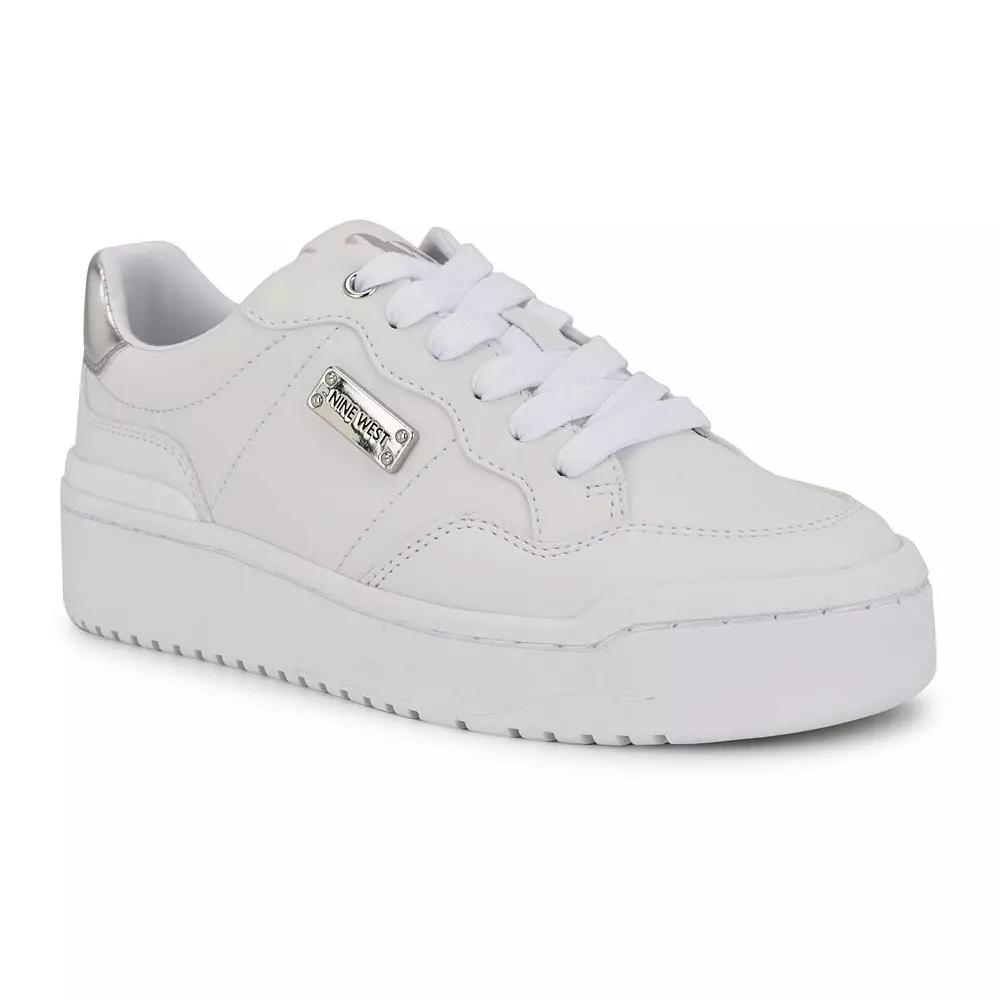Nine West Aleno Lace-Up Platform Women's Casual Sneakers, Size: 9, White Silver Product Image