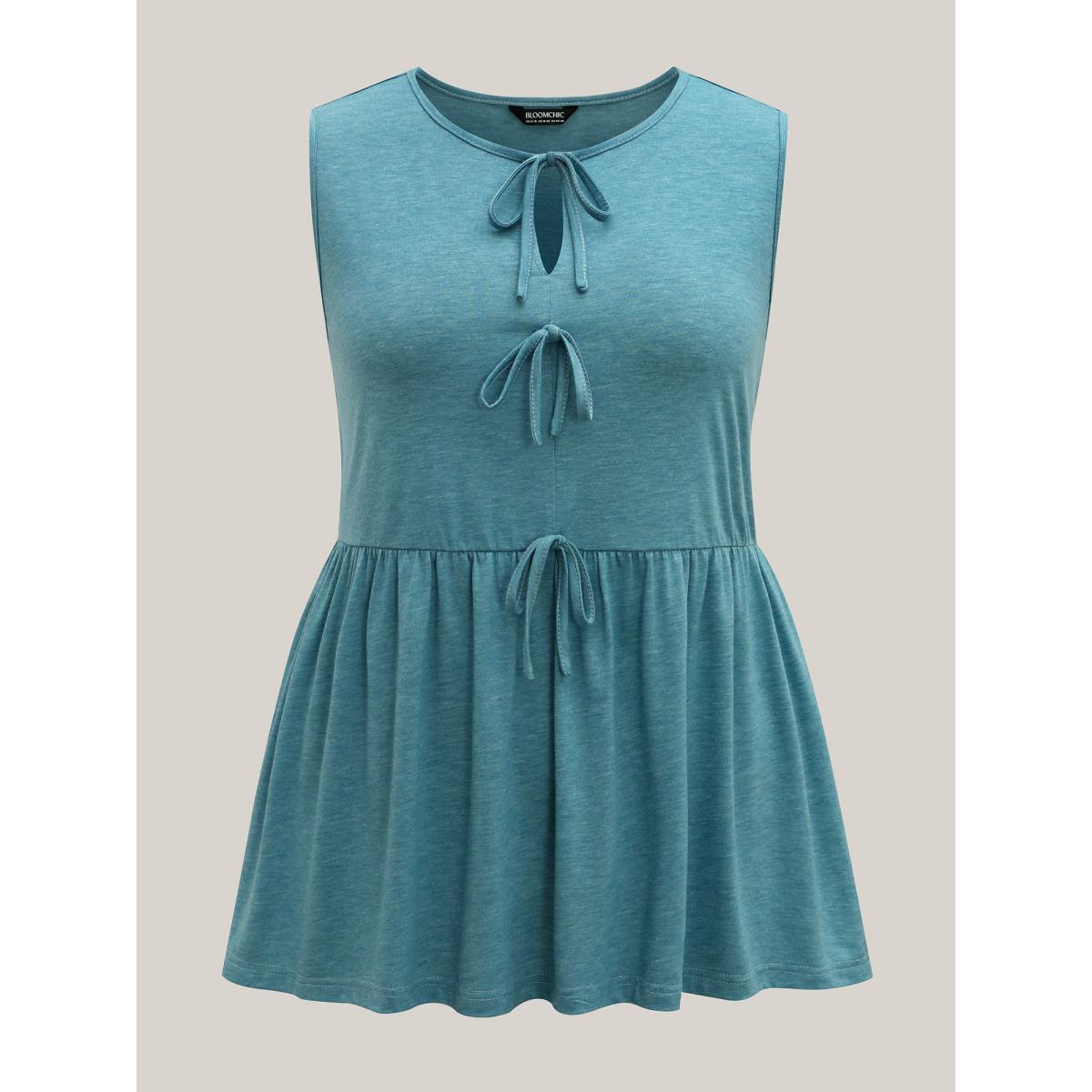 Plus Size Bow Tie Detail Neck Keyhole Tank Top Women Cerulean Tie knot Round Neck Everyday-Casual Tank Tops Camis BloomChic 22-24/3X Product Image