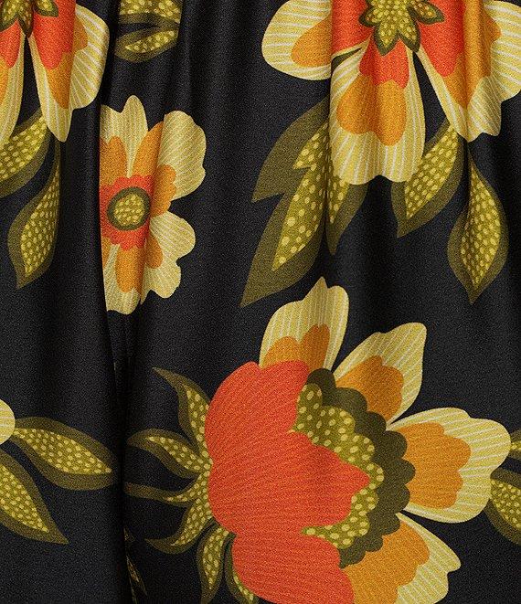 Chelsea & Violet Demi Floral Print Woven Satin High Rise Flat Front Wide Leg Coordinating Pant Product Image