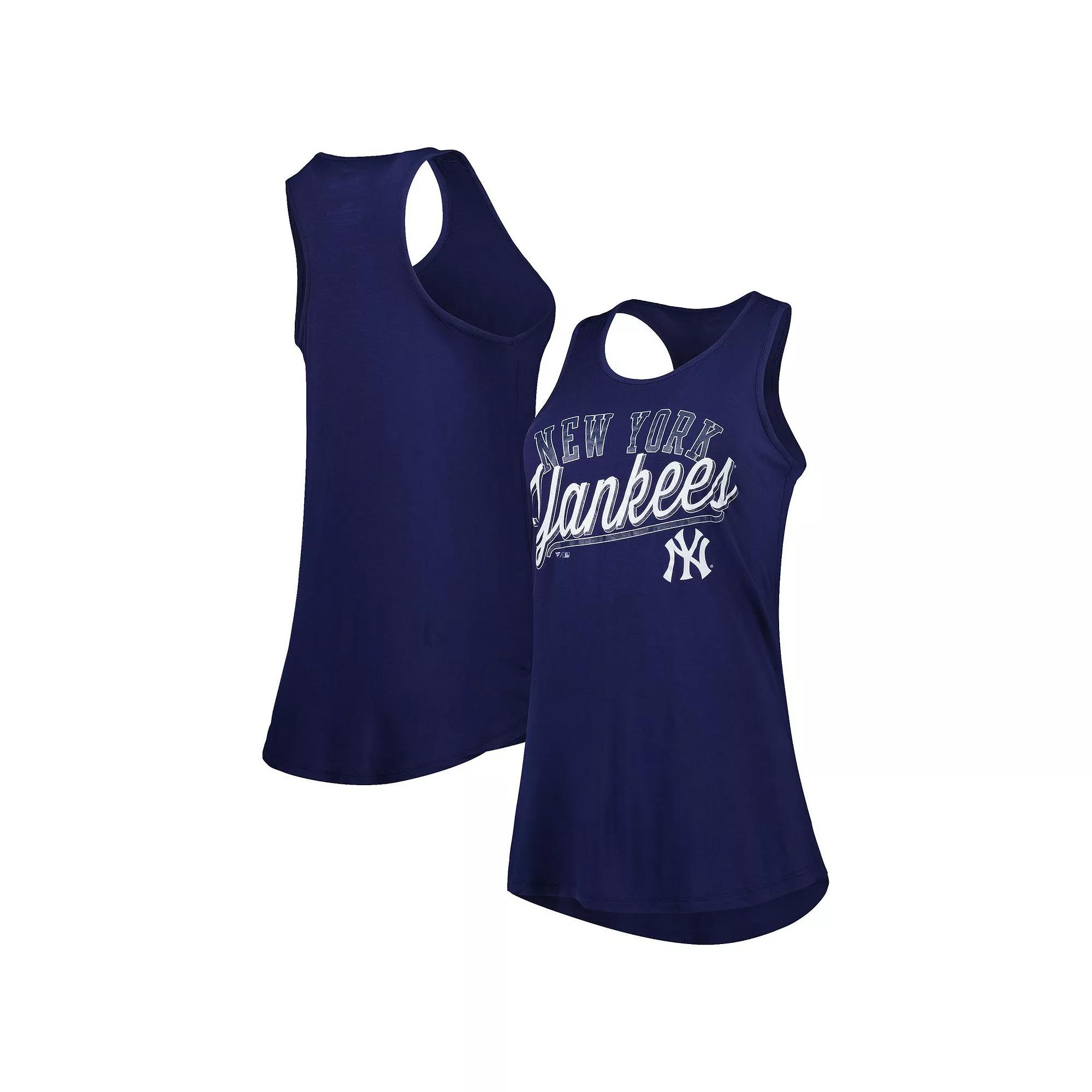 Women's Fanatics Branded Navy New York Yankees Simplicity Swing Racerback Scoop Neck Tank Top,  Product Image