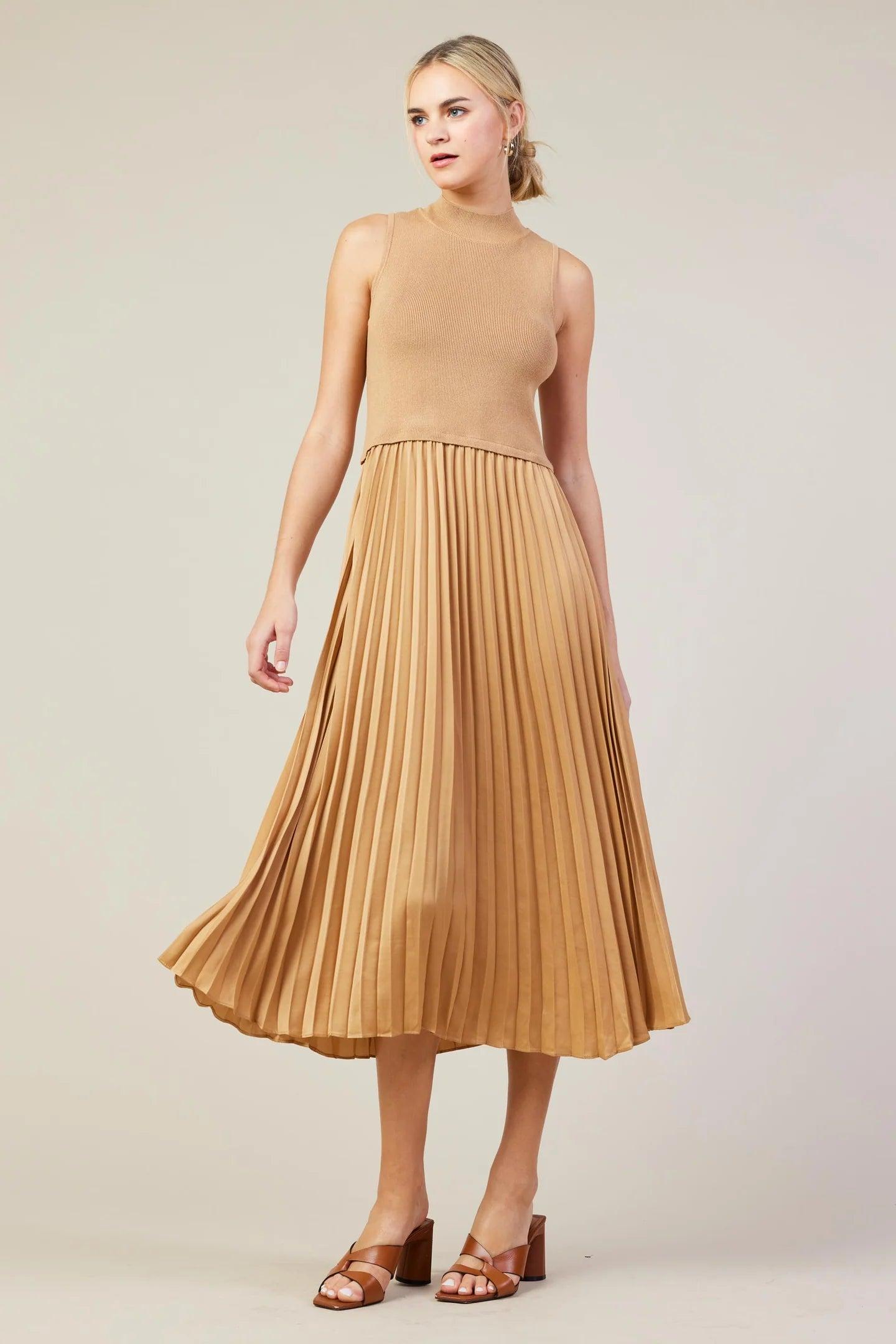 Pleated Mock Neck Dress Product Image