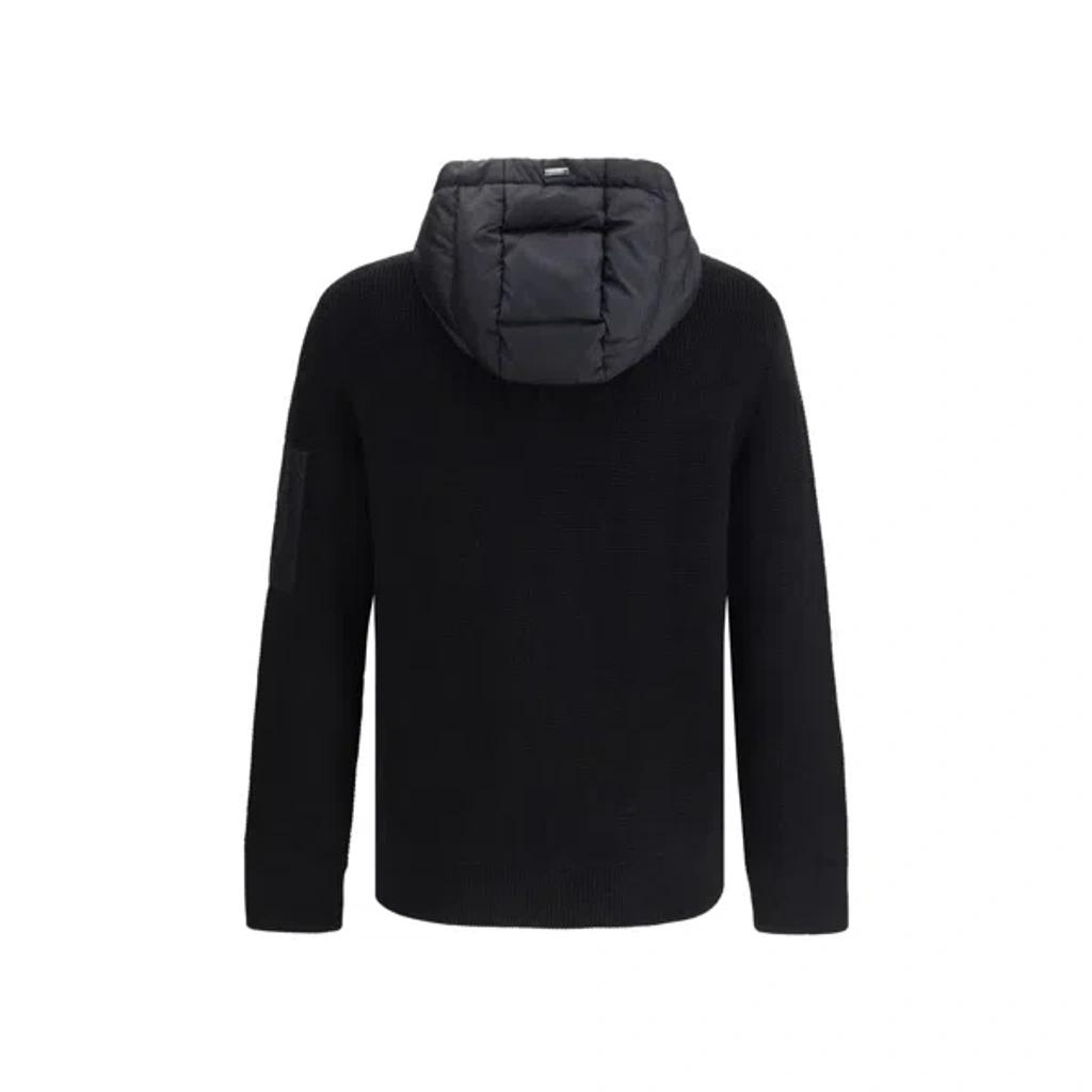 HERNO Padded Bomber Jacket With Wool Sleeves Clothing In Black Product Image