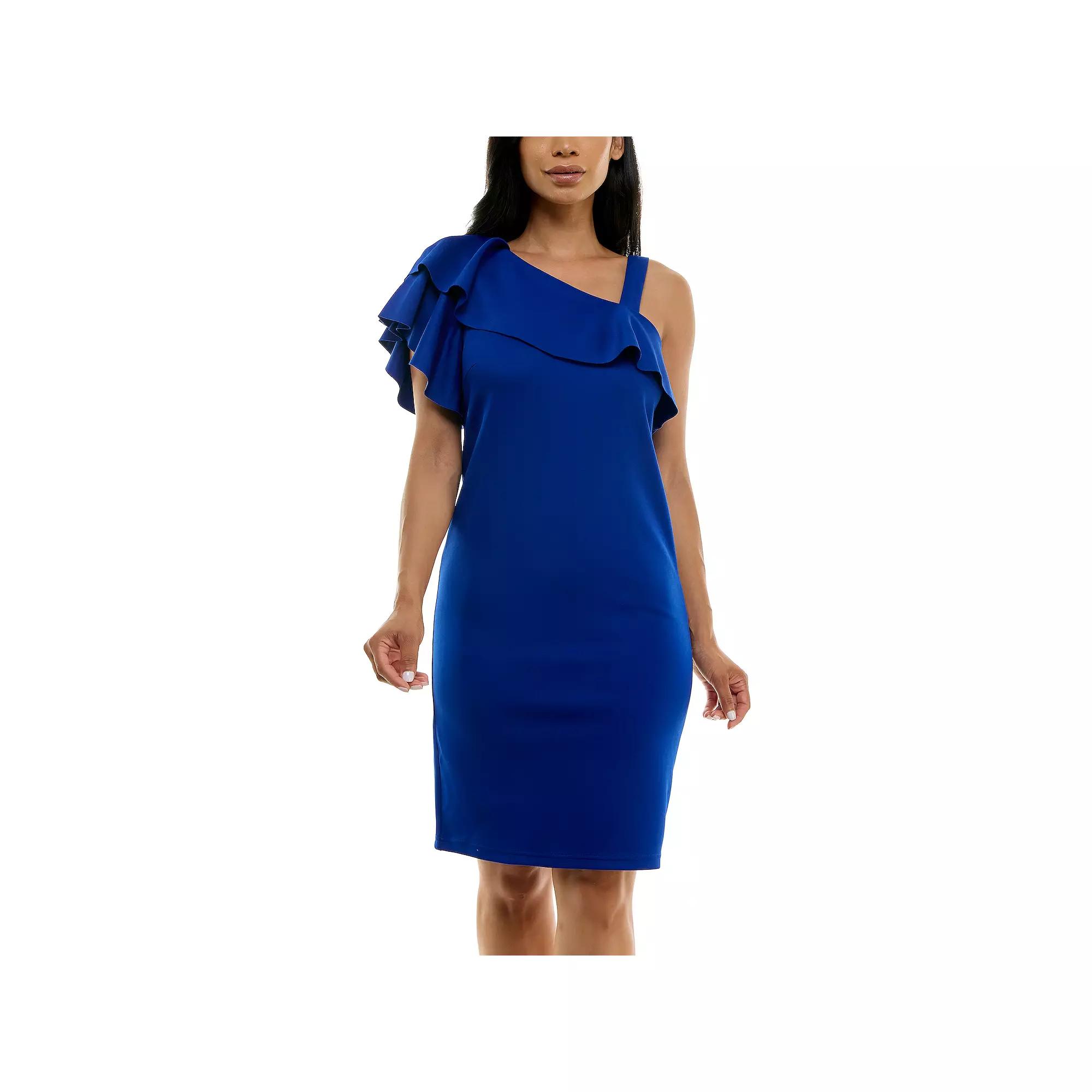 Women's Nina Leonard One-Shoulder Ruffled Dress,  Product Image