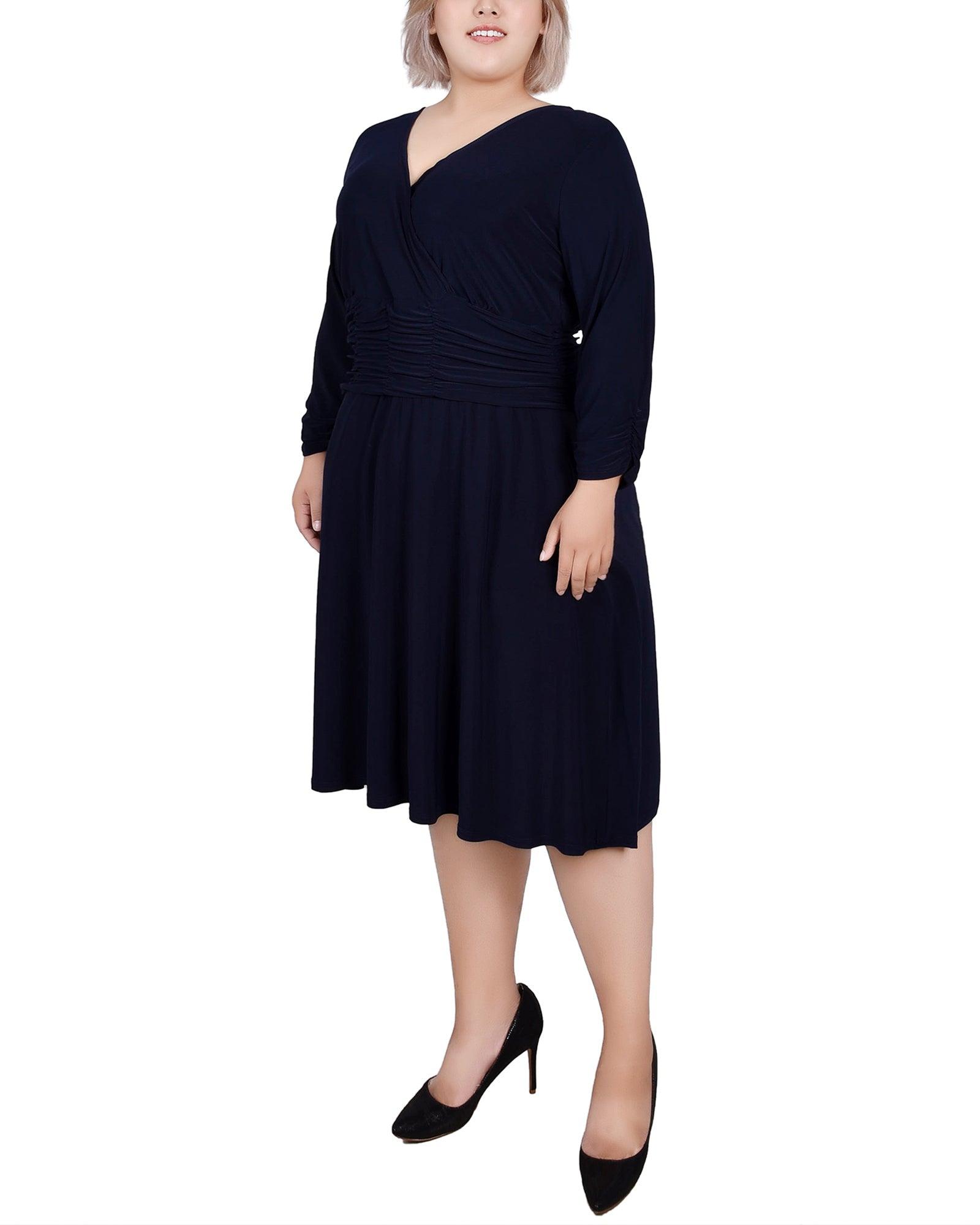 Navy Ruched A-Line Dress - Plus Product Image