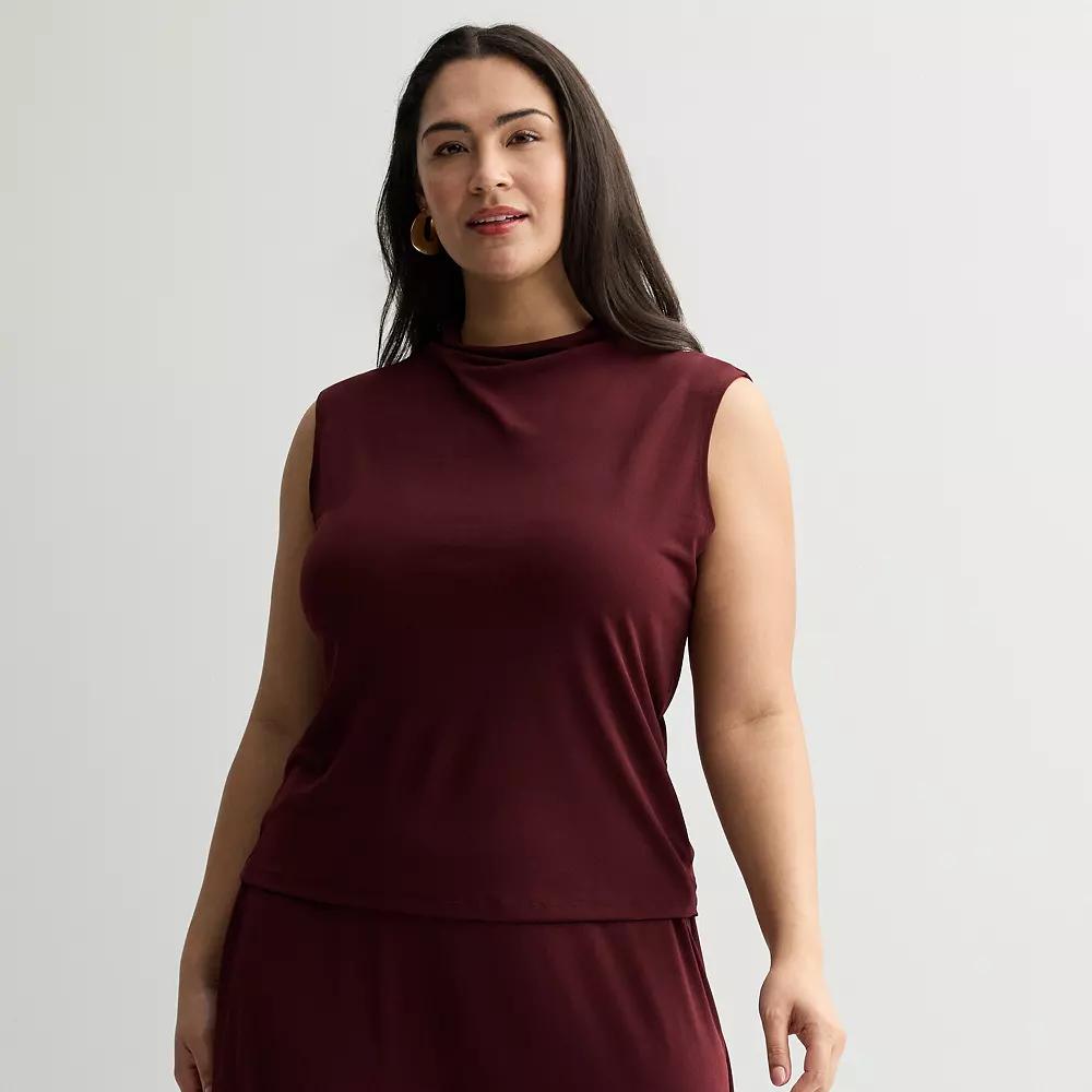 Plus Size Nine West Drape Mock Neck Shell Top, Women's, Size: 3XL, Maddie Purple Product Image