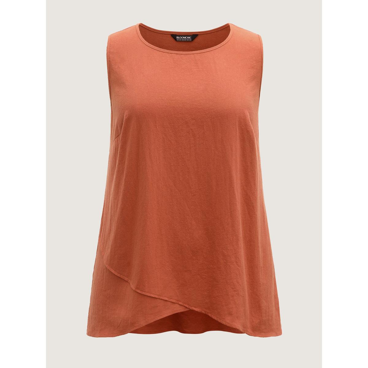 Plus Size Pure Cotton Overlap Hem Co-Ord Set Rust Women Everyday-Casual Overlapping No stretch Sleeveless Sleeveless Round Neck 12/L Side seam pocket Two-Piece sets BloomChic Product Image