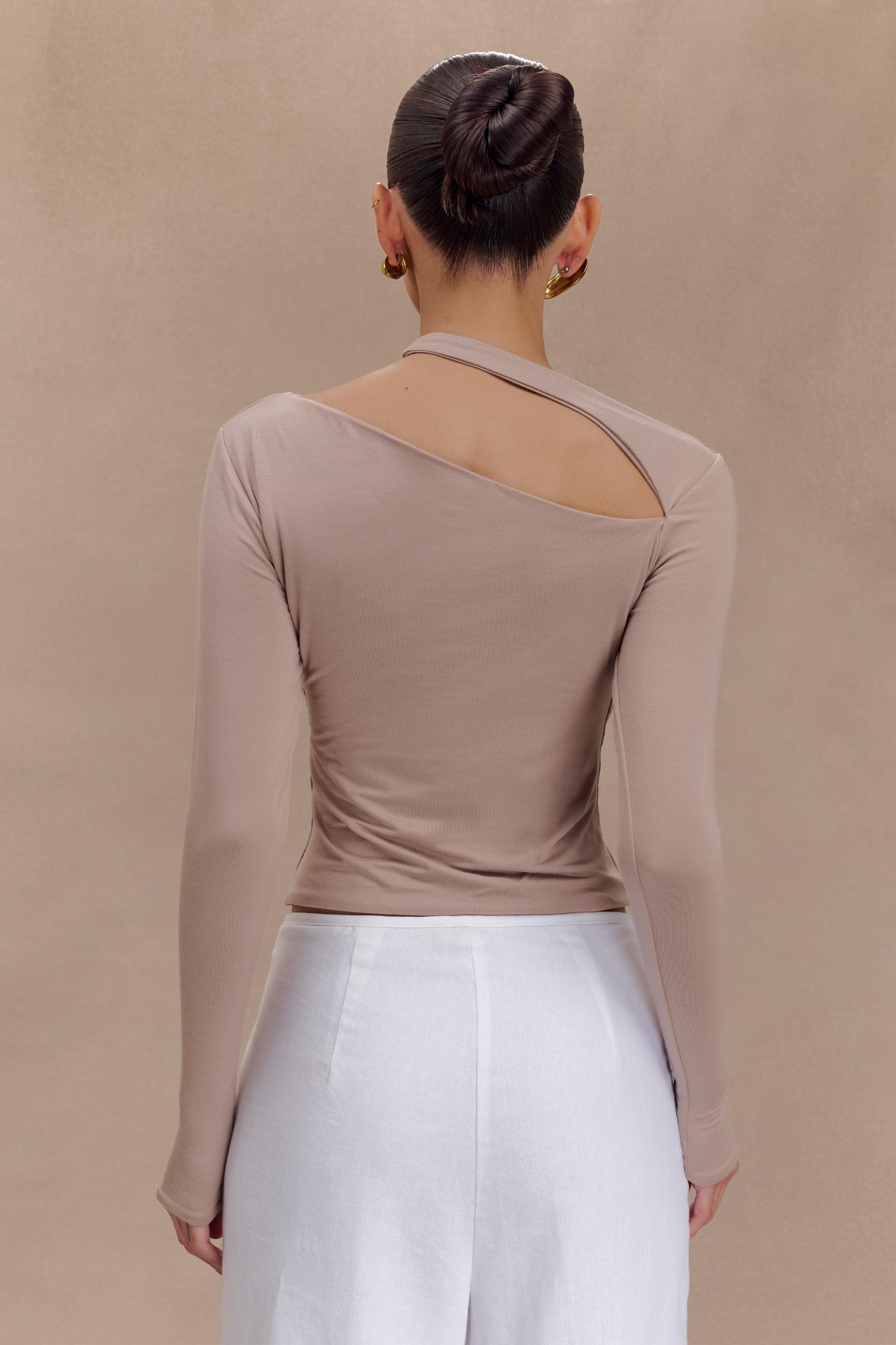 Sasha Modal Long Sleeve Top With Cut Out - Mushroom Product Image