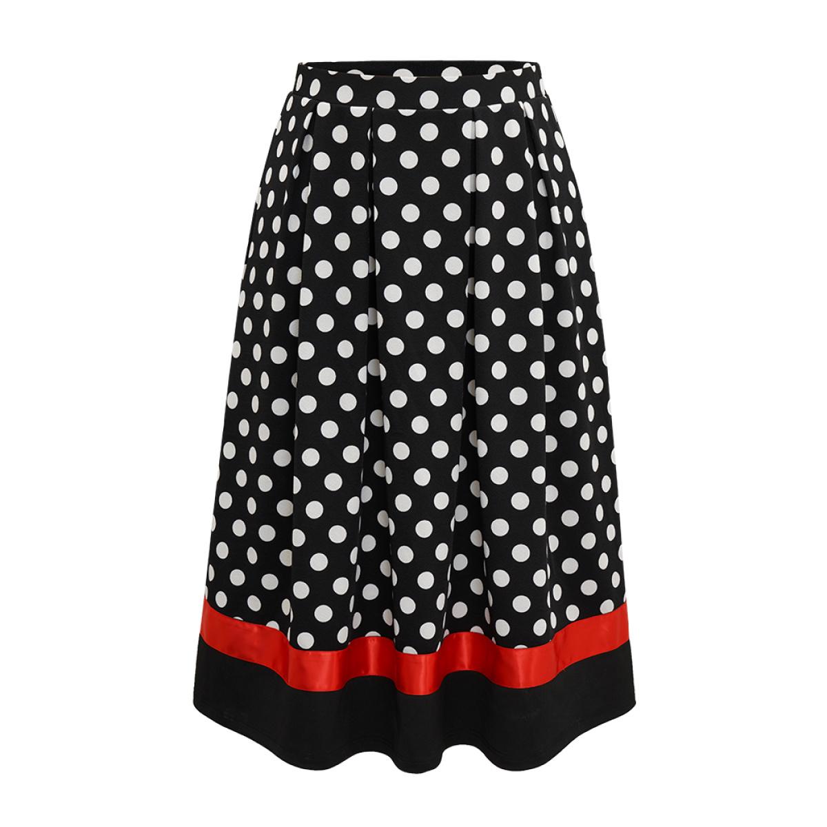 Plus Size Halloween Polka Dot Patchwork Elastic Waist Skirt Women Black Elegant Patchwork Loose Low stretch Pocket Festival-Halloween Skirts BloomChic 28/5X Product Image