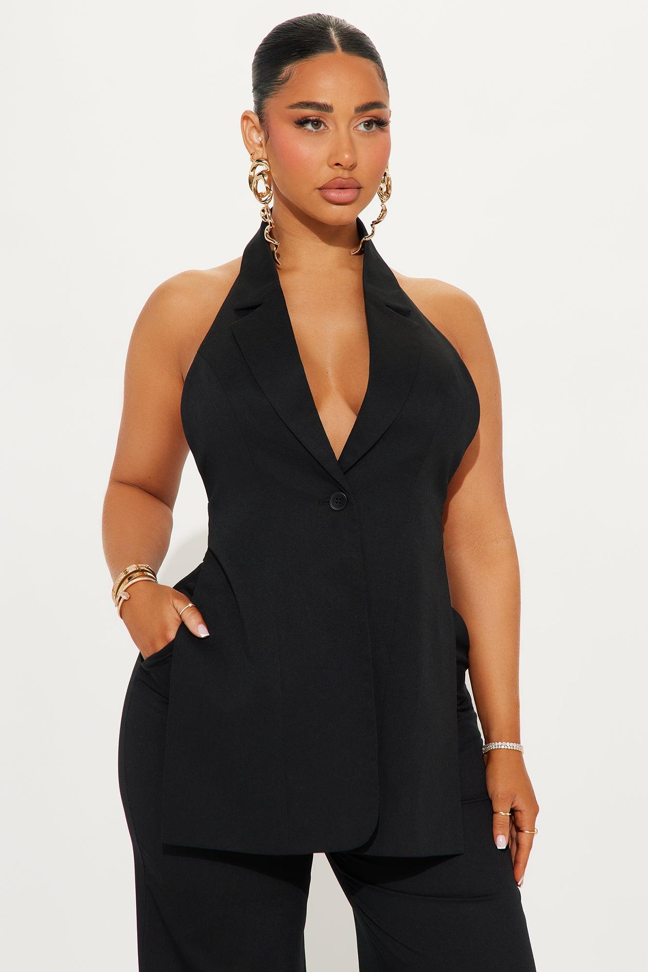 Day To Night Backless Vest Pant Set - Black Product Image