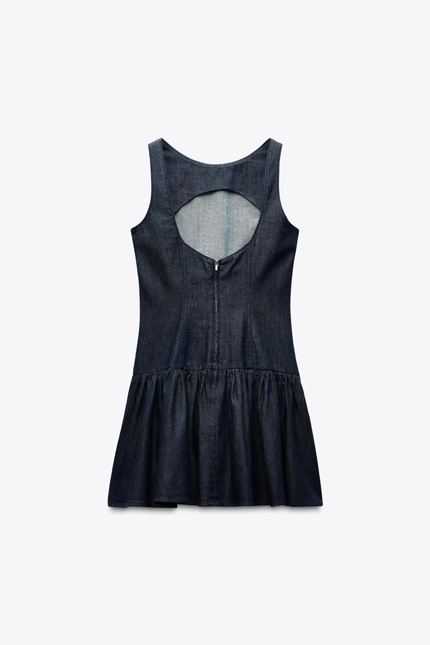 DENIM EFFECT RUFFLE MINI DRESS Product Image